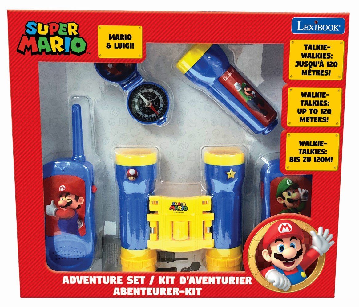 Super mit 2 Talkies, Mario Abenteuerset Taschenlampe Talkie Fernglas, Lexibook® Walkie Walkie