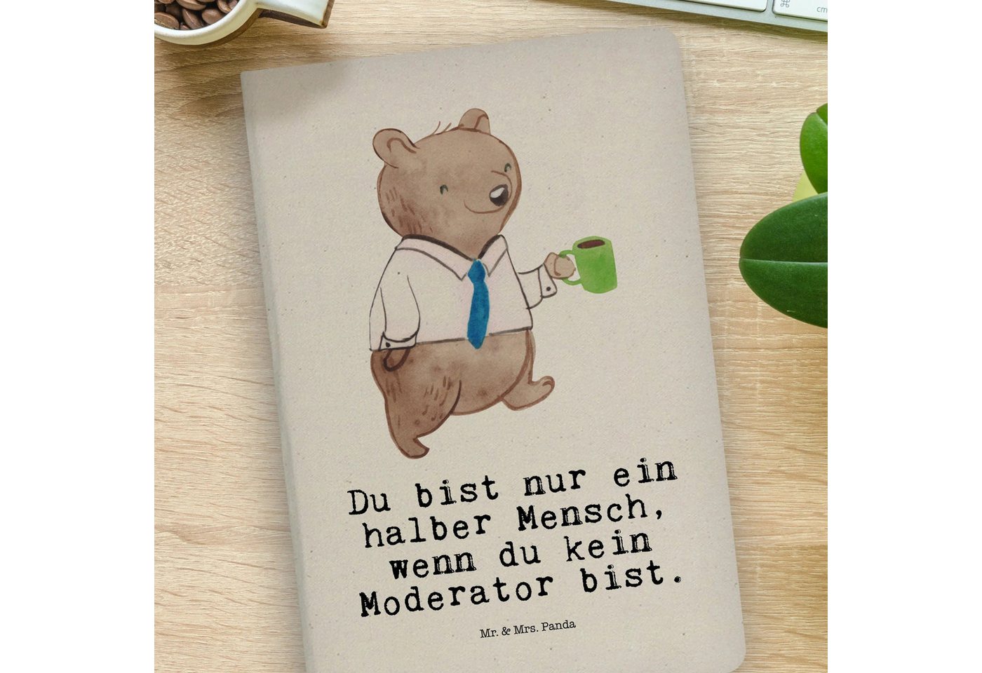Thumbnail - Mr. & Mrs. Panda Notizbuch Moderator Herz - Transparent - Geschenk, Notizbuch Mit Stoffeinband, Mr. & Mrs. Panda, Bezaub...