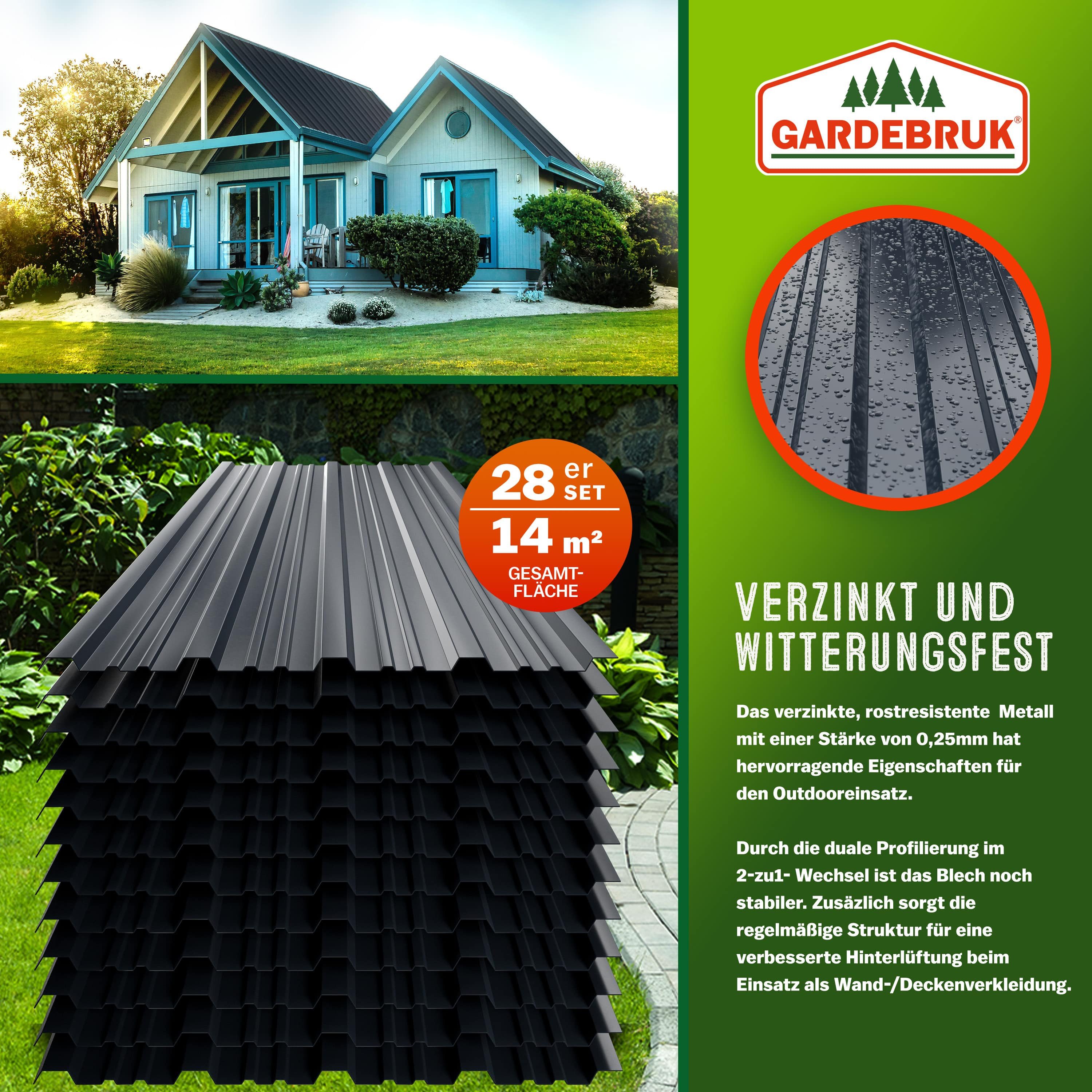 Gardebruk Gerätehaus, BxT: 46x110 cm, 28x Trapezblech 110x46cm = 14m² Verzinkt Rostresistent Wetterfest