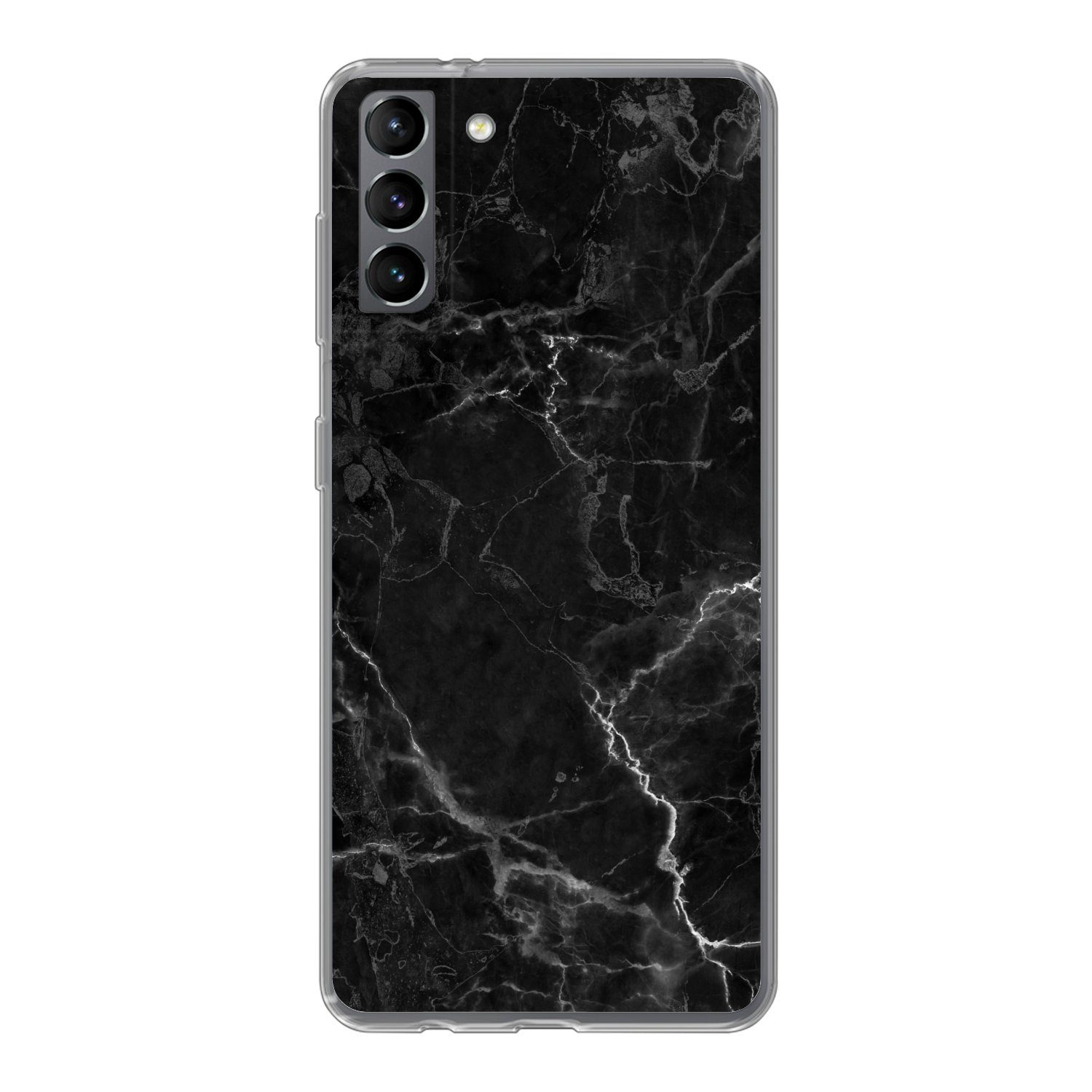 MuchoWow Handyhülle für Samsung Galaxy S21 Plus Marmor - Schwarz - Weiß - Textur - Marmoro, Phone Case, Silikon, Schutzhülle Dünn