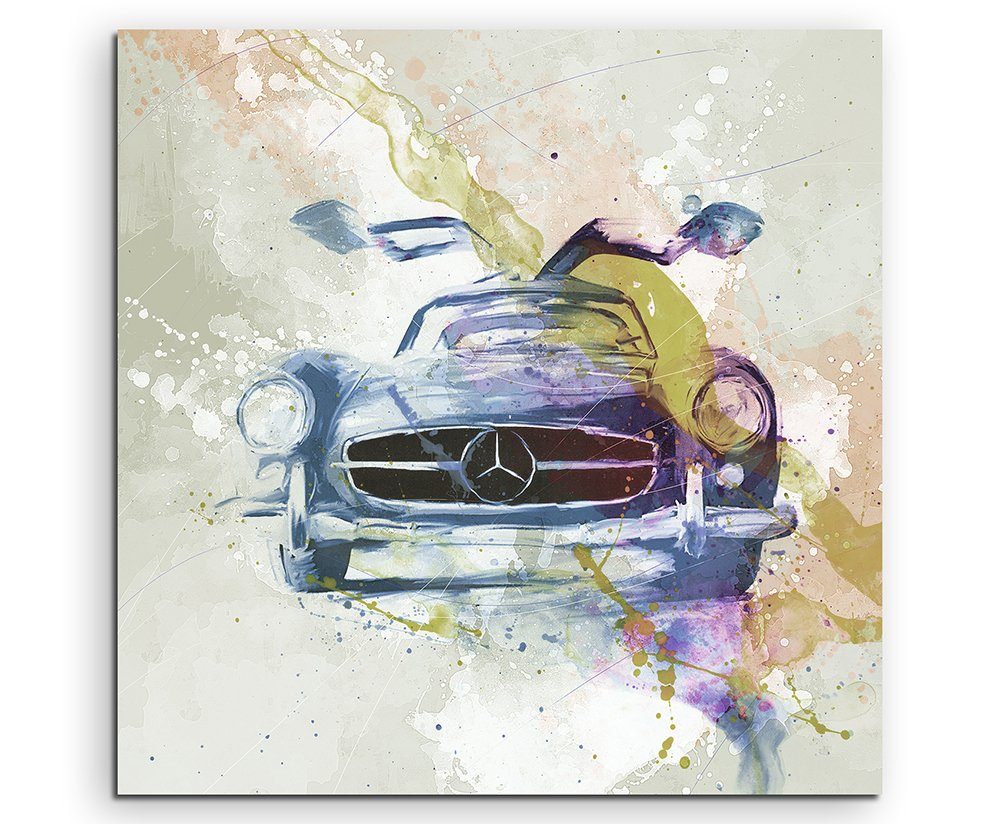Sinus Art Leinwandbild Mercedes SLS Oldtimer 60x60cm Aquarell Art Leinwandbild Old