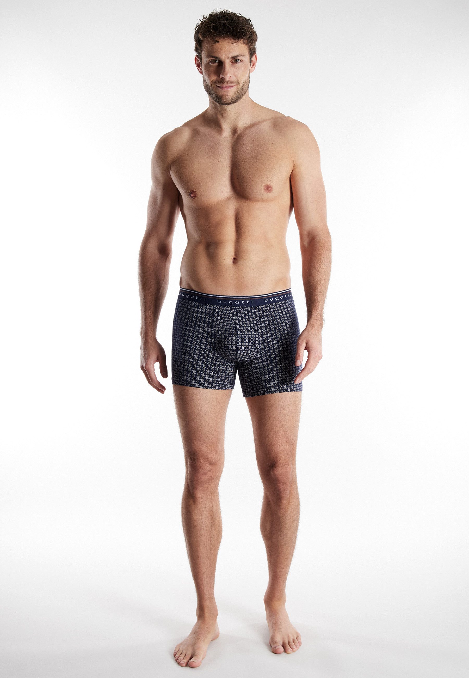 bugatti Boxershorts BUGATTI Herren Long-Pants blau bedruckt 3er Pack (3-St)