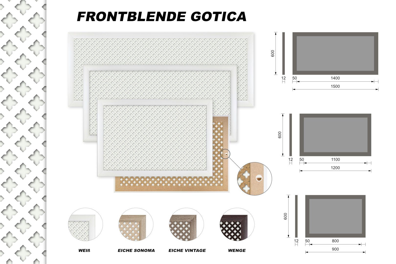 cm MDF Heizung Heizungsverkleidung, Heizkörperverkleidung (90 Frontblende) Holz 90/120/150x60cm Lüftungsgitter, Hexim Holzlochplatte Wenge Gotica