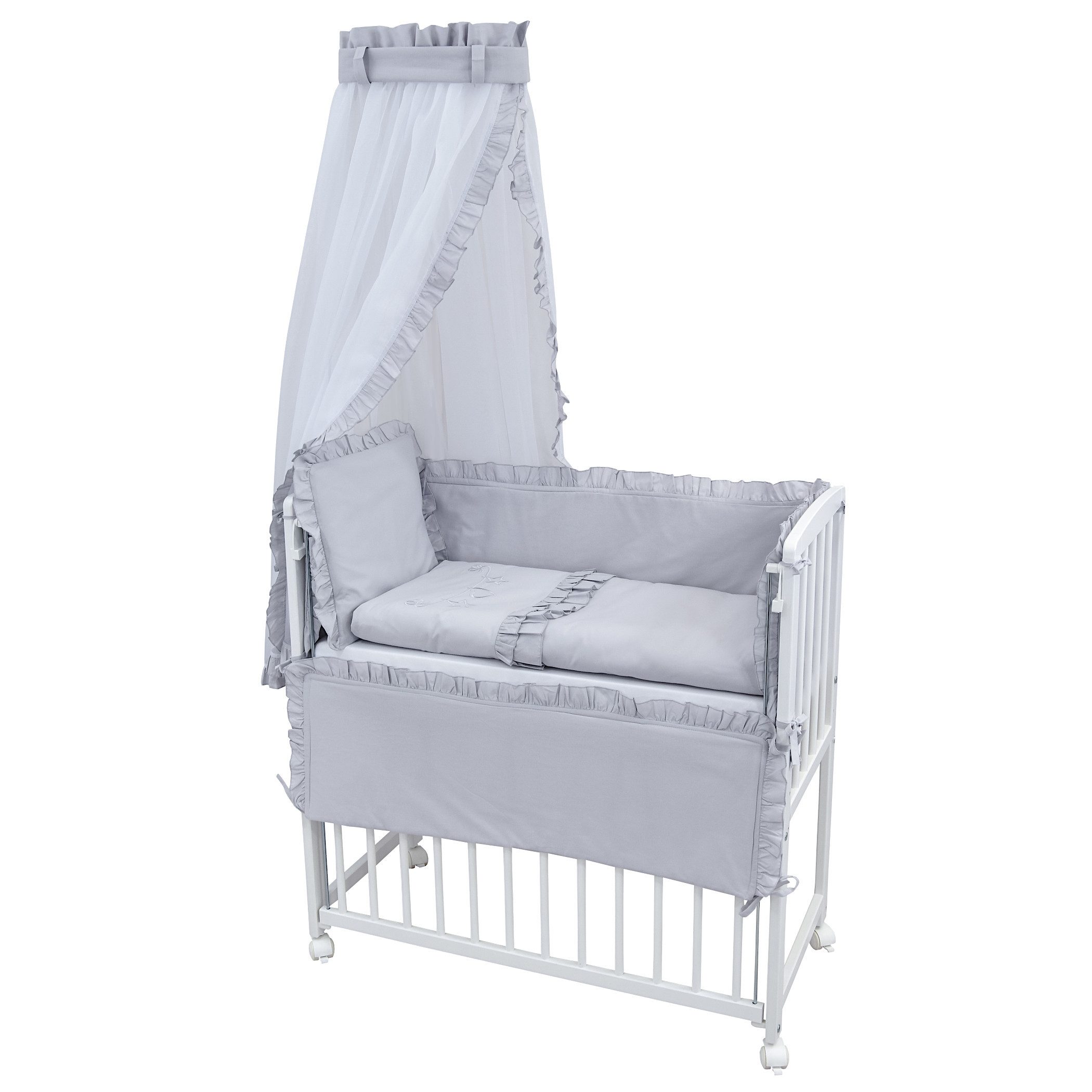 Baby-Delux Beistellbett Babybett Royal Grau Rüsche, Stillbett 90x40 weiß hö günstig online kaufen