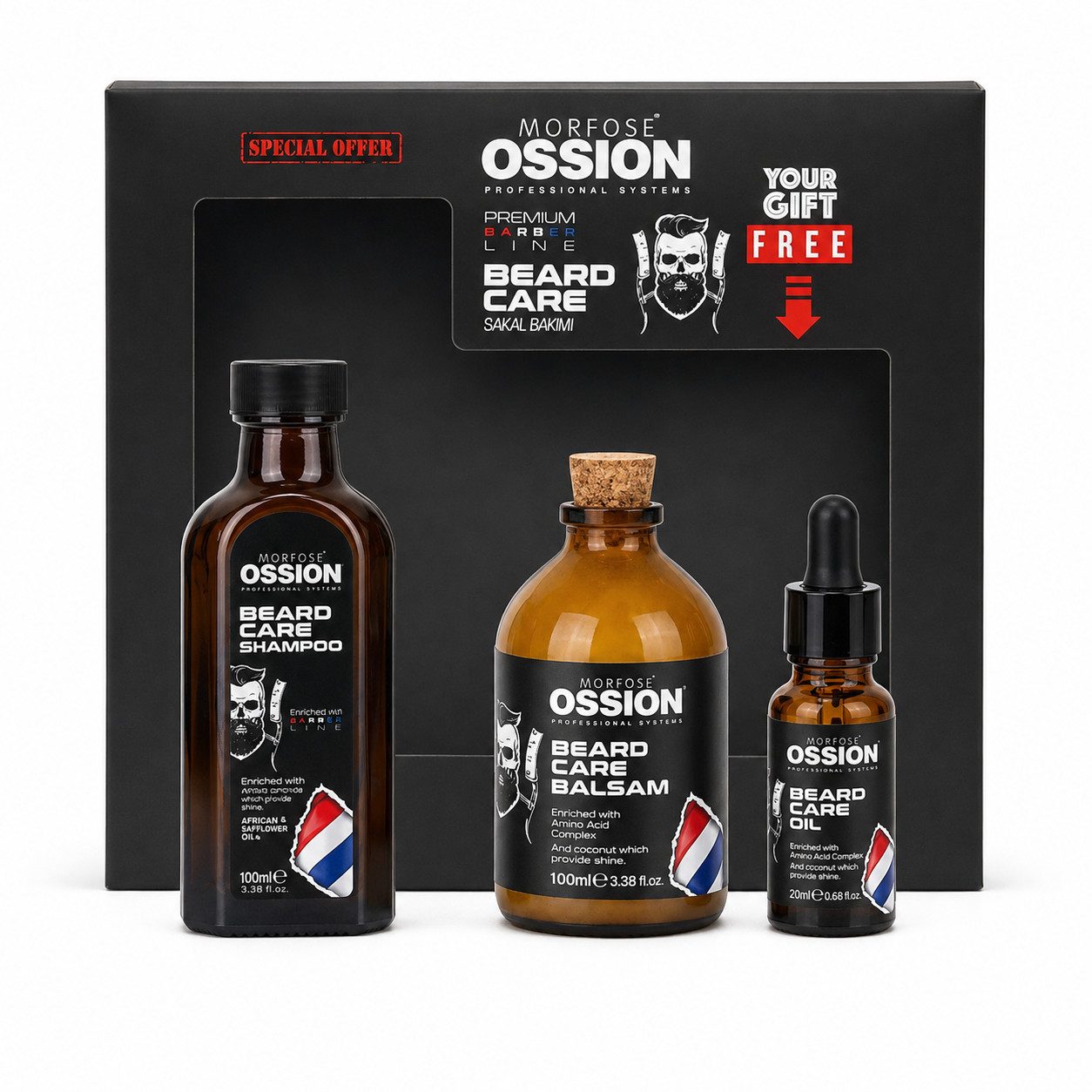 Morfose Bartpflege-Set Morfose Ossion Bartpflege-Set Shampoo Balsam Öl 3-teilig 220 ml