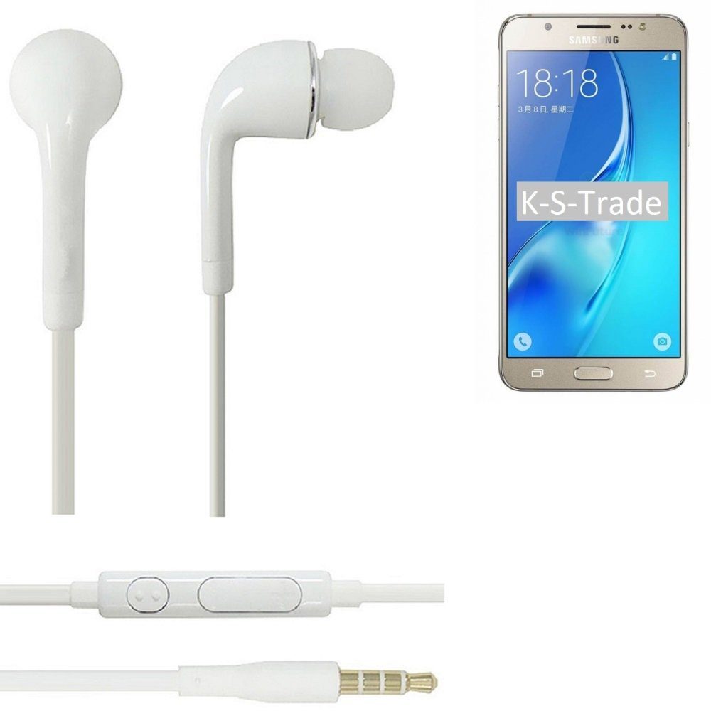 K-S-Trade für Samsung Galaxy J5 (2016) In-Ear-Kopfhörer (Kopfhörer Headset mit Mikrofon u Lautstärkeregler weiß 3,5mm) | In-Ear-Kopfhörer