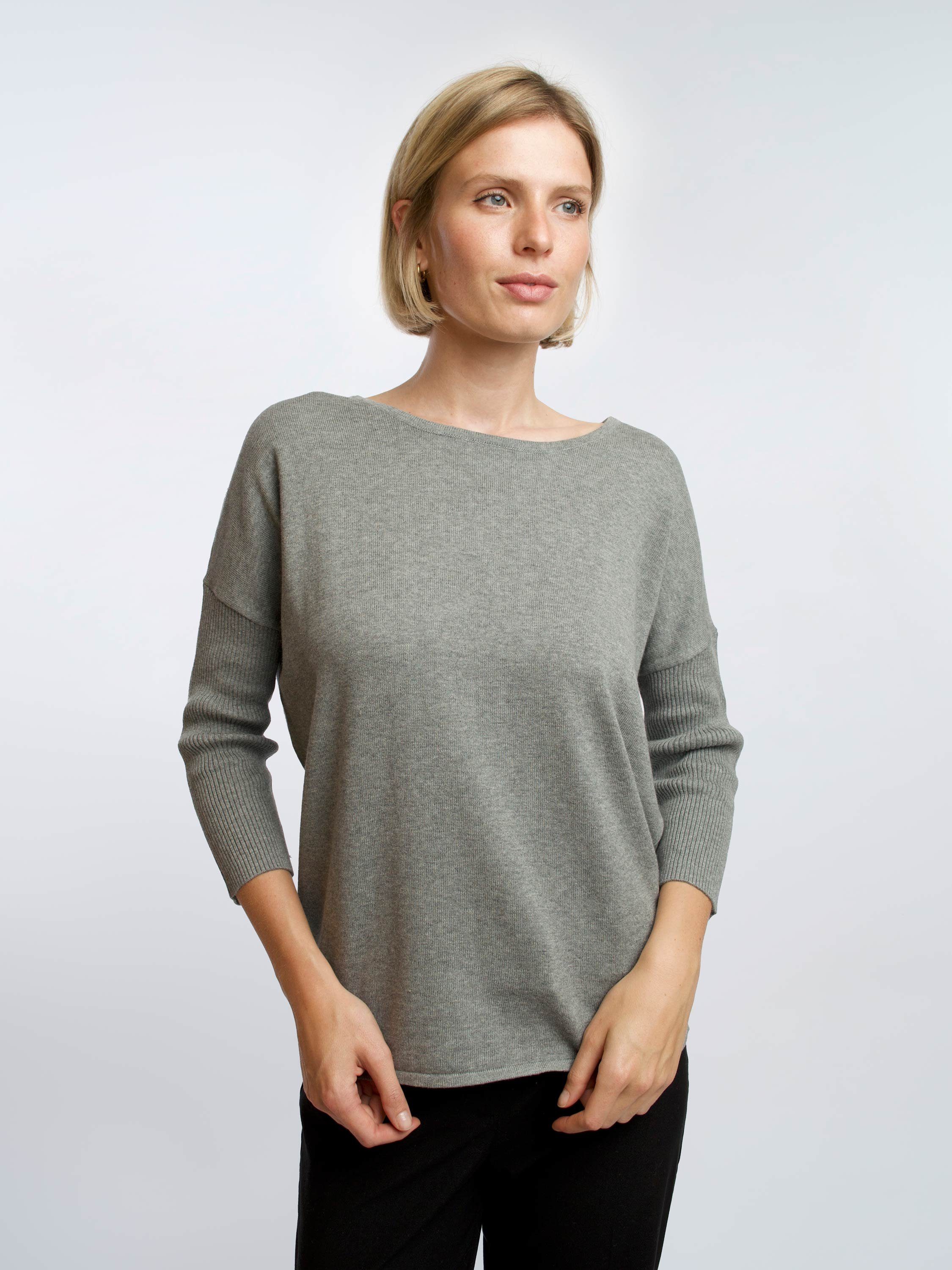 HONEST BASICS 3/4 Arm-Pullover aus leichtem Strick aus OCS zertifizierter Bio-Baumwolle