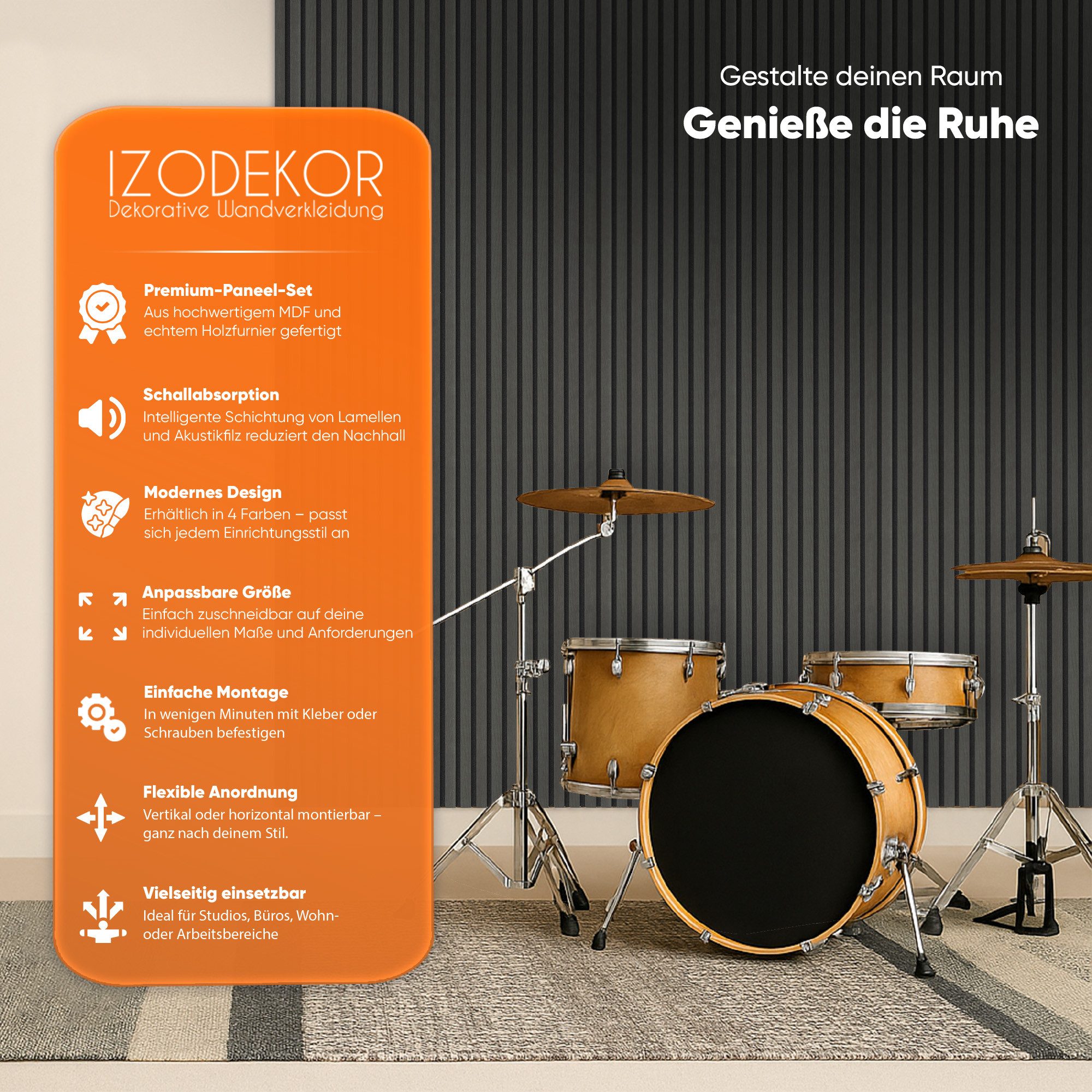 IZODEKOR 3D Wandpaneel IZODEKOR 3D Wandpaneele Holz Schalldämmung, Akustikpaneele, (Set) Schallabsorbierend, flexibel zuschneidbar
