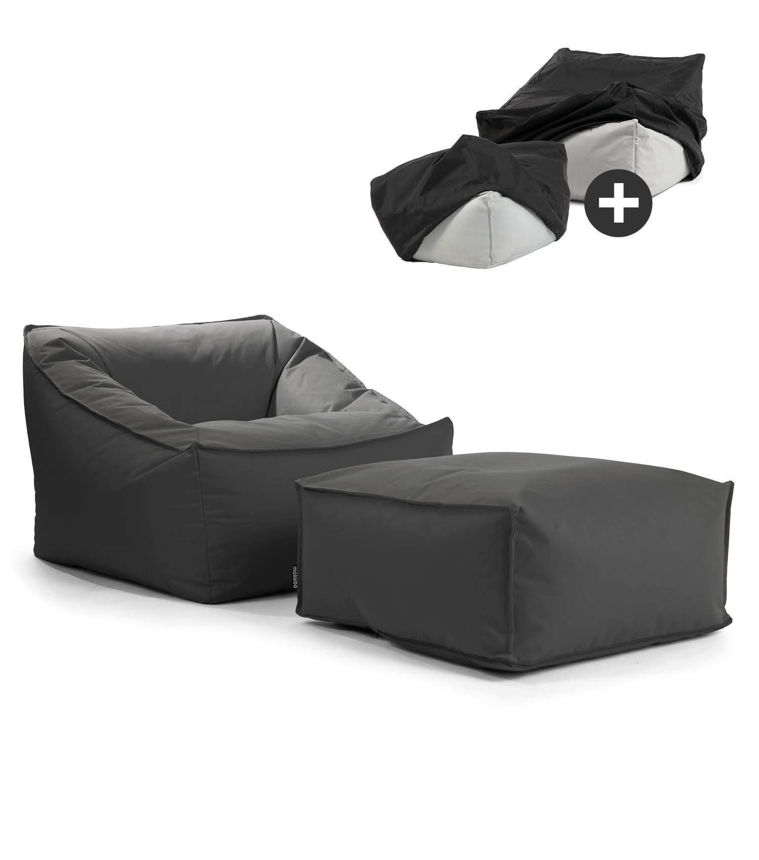 mokebo Sitzsack Der Sunnyboy (mit Hocker), Made in Germany, Beanbag Outdoor, Sitzsack, Gartenliege in Anthrazit
