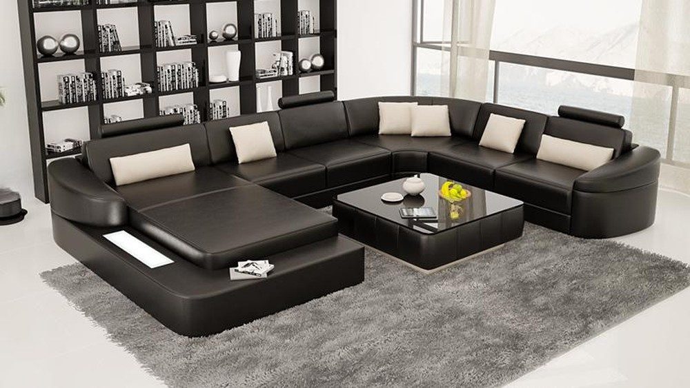 JVmoebel Wohnlandschaft Modernes Ledersofa Eckcouch mit USB und LED-Beleuchtung, Made in Europa