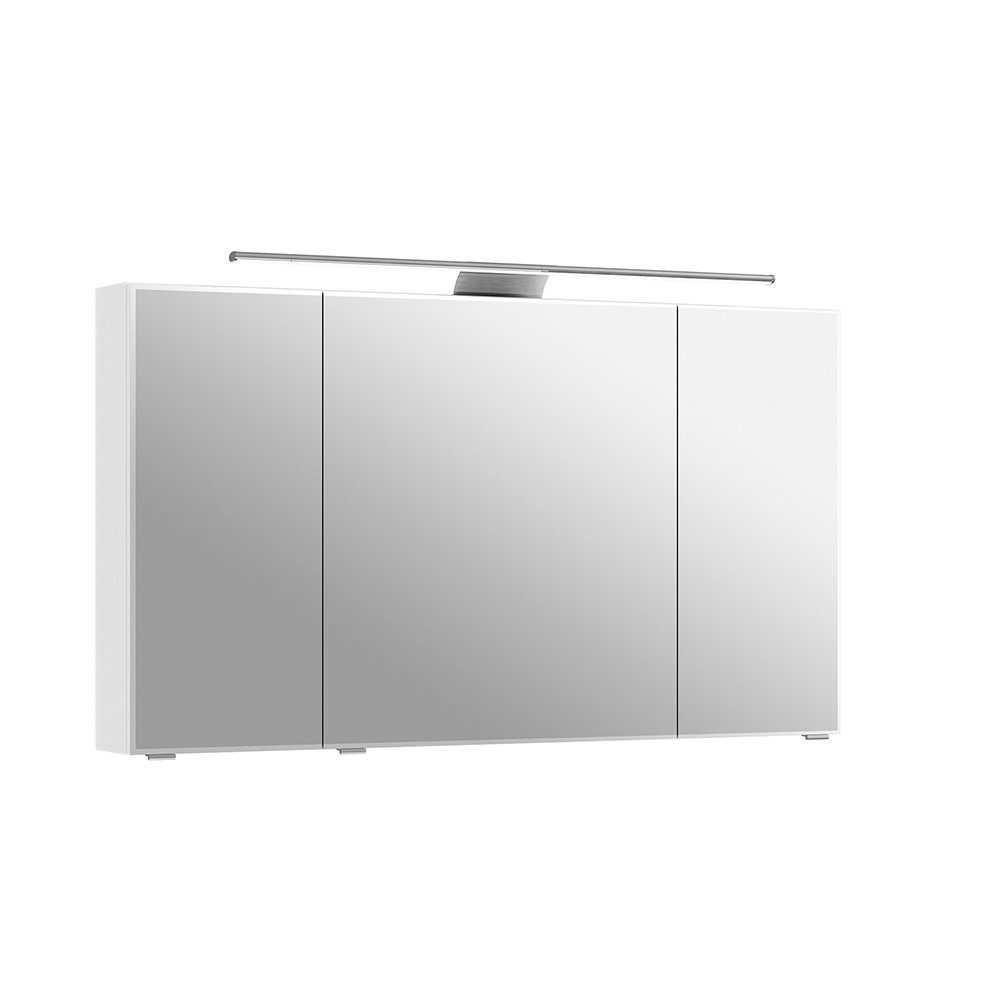 Lomadox Spiegelschrank SOLINGEN-66 Bad, 120cm, mit LED-Aufsatzleuchte in weiß Glanz, 120/70,3/17 cm | Spiegelschränke