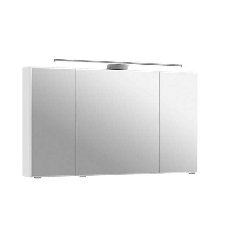Lomadox Spiegelschrank SOLINGEN-66 Bad, 120cm, mit LED-Aufsatzleuchte in weiß Glanz, 120/70,3/17 cm