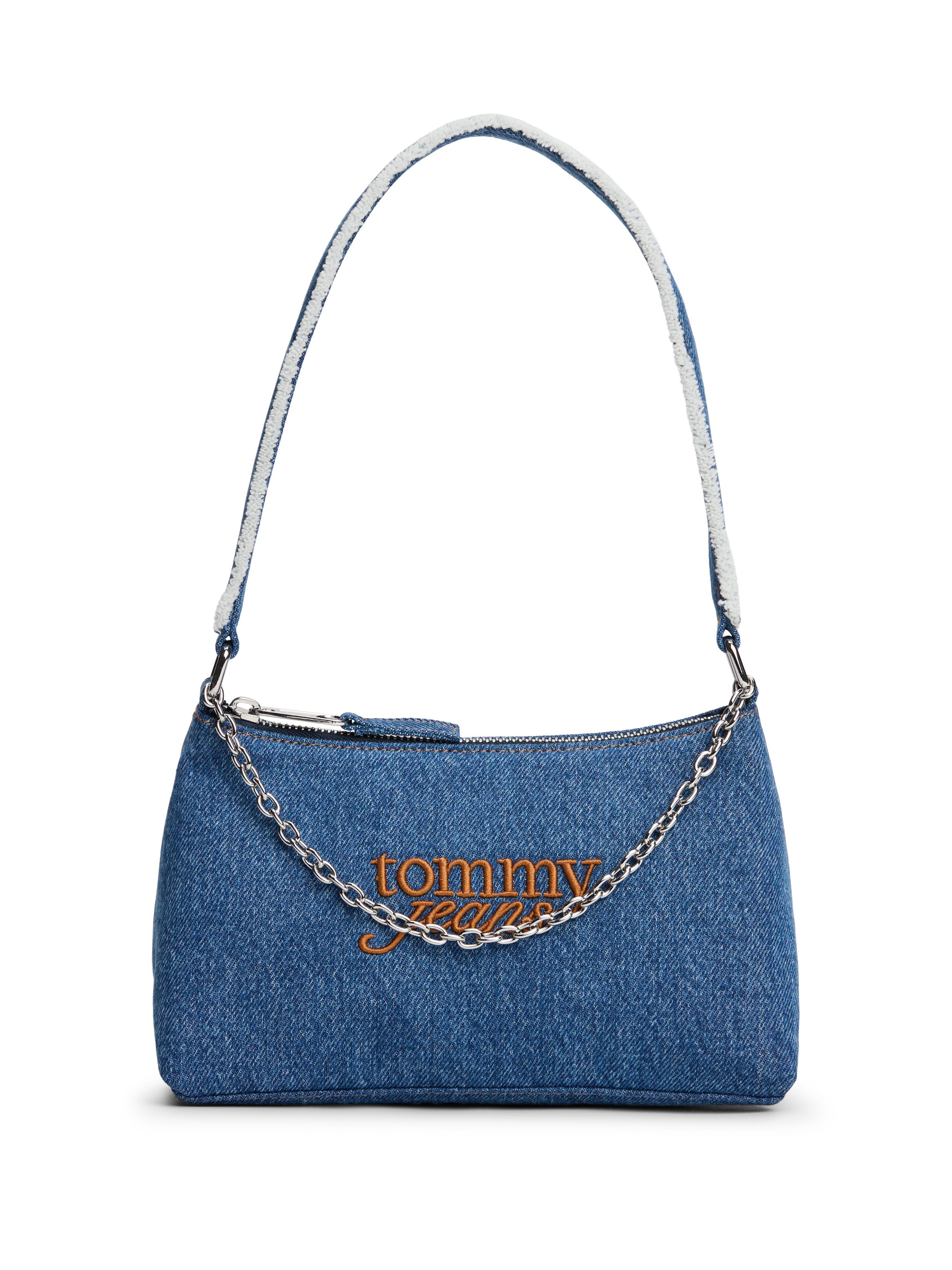 Tommy Jeans Schultertasche TJW COOL DENIM SHOULDER BAG, Damen Tragetasche, Minibag mit modischer Zierkette