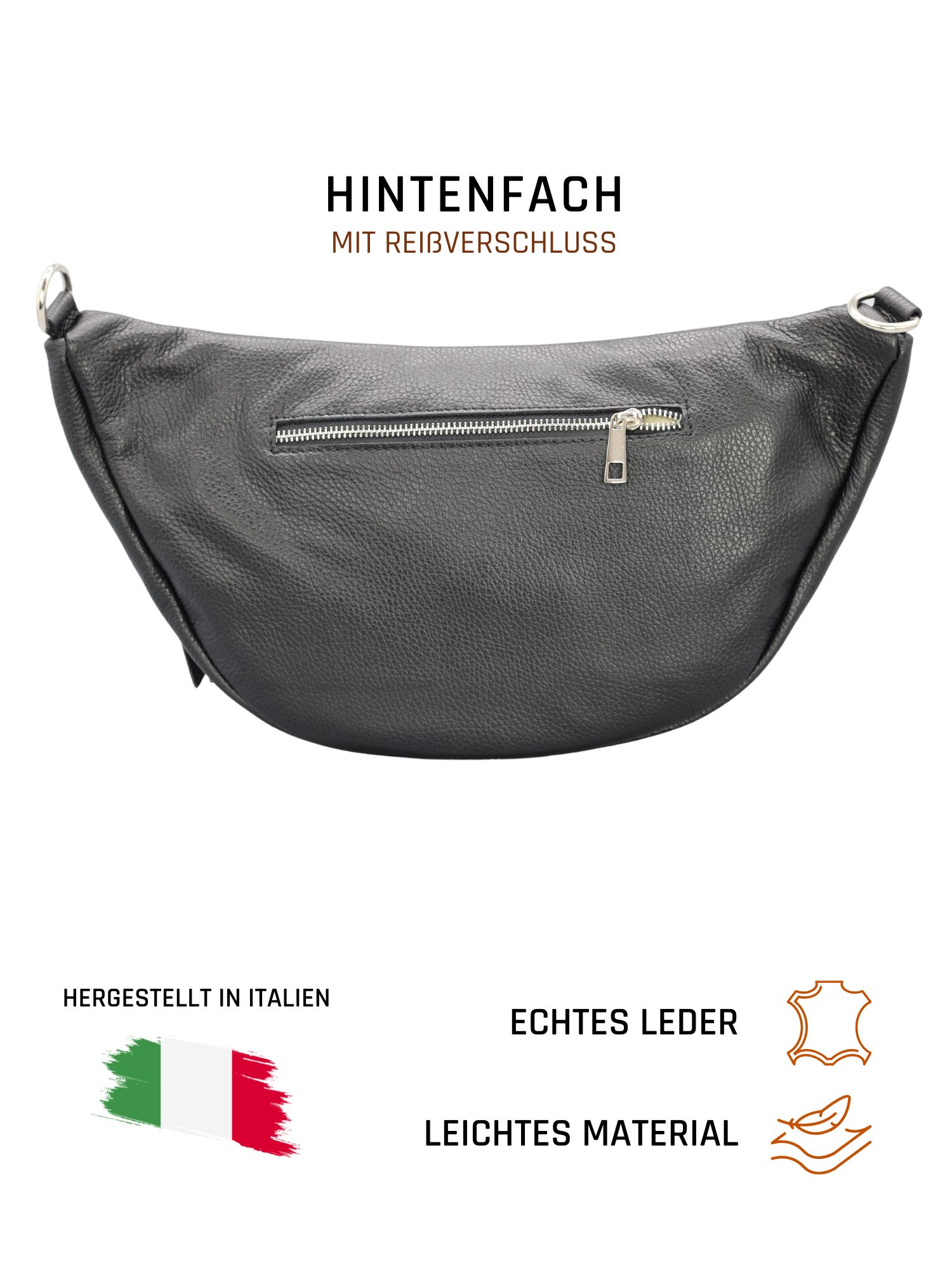 Adel Bags Schultertasche EMMA XL Umhängetasche Crossbody Bag Gürteltasche mit 2 Riemen, echtes Leder, hergestellt in Italien