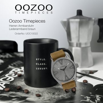 OOZOO Quarzuhr Oozoo Herren Armbanduhr Timepieces Analog, (Analoguhr), Herrenuhr rund, extra groß (ca. 46mm) Lederarmband, Fashion-Style