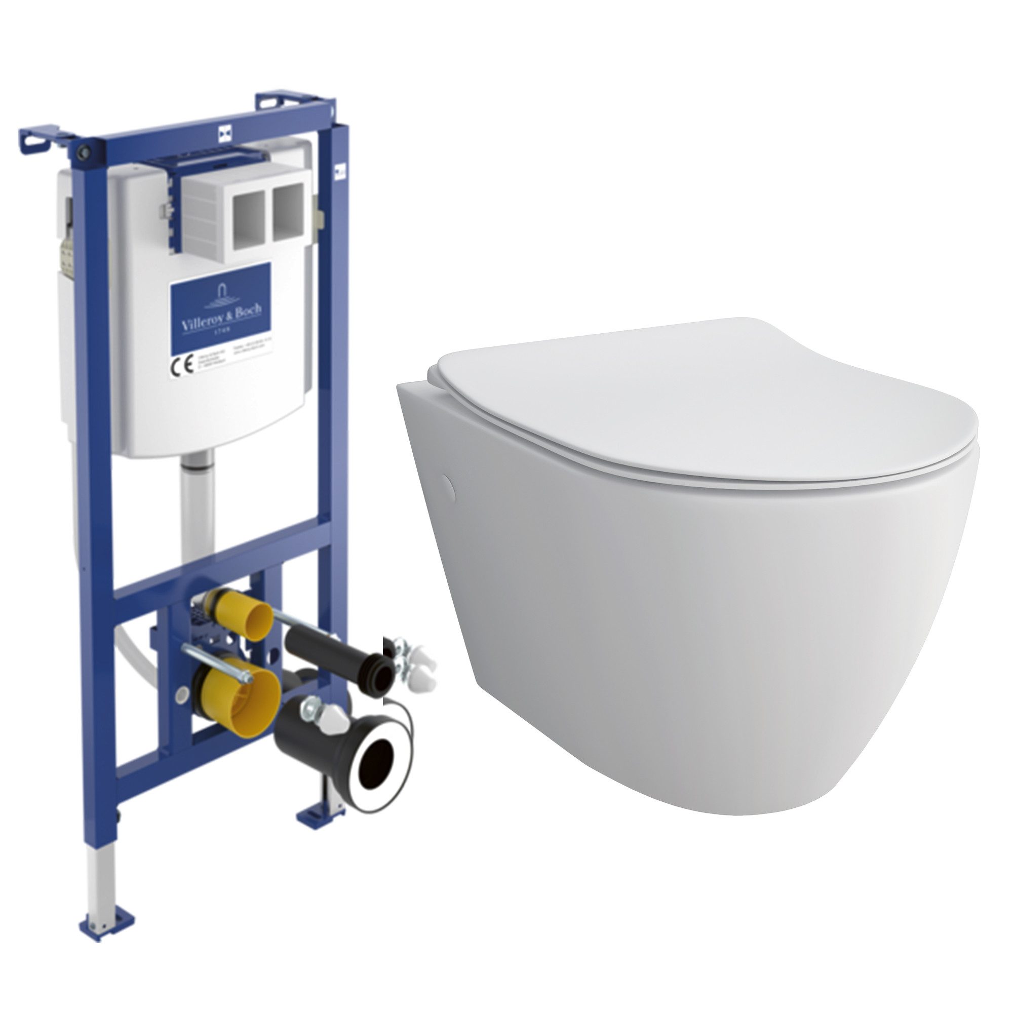 Alpenberger Vorwandelement WC Komplett Set: Toilette + Villeroy & Boch Spülkasten Betätigungsplatte