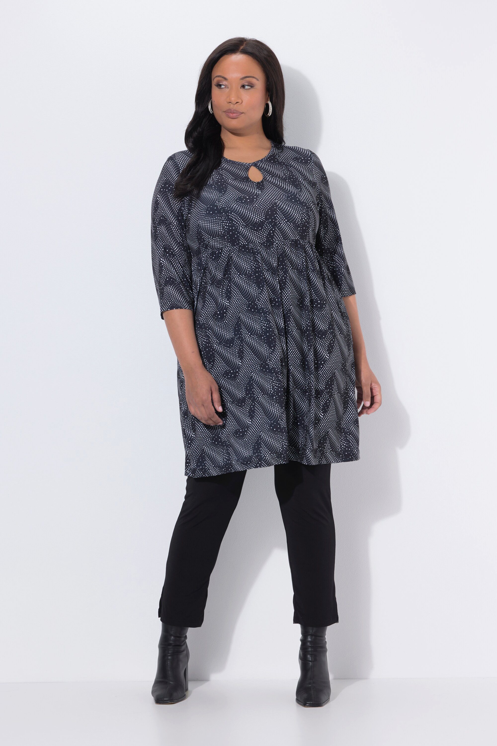 Minikleid Longshirt grafischer Druck A-Linie Rundhals