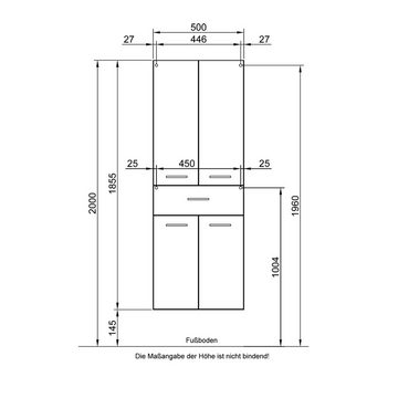 Lomadox Hochschrank QUEBEC-66 Badezimmer Hochschrank mit Auszug in weiß Hochglanz, : 50/185,5/35 cm