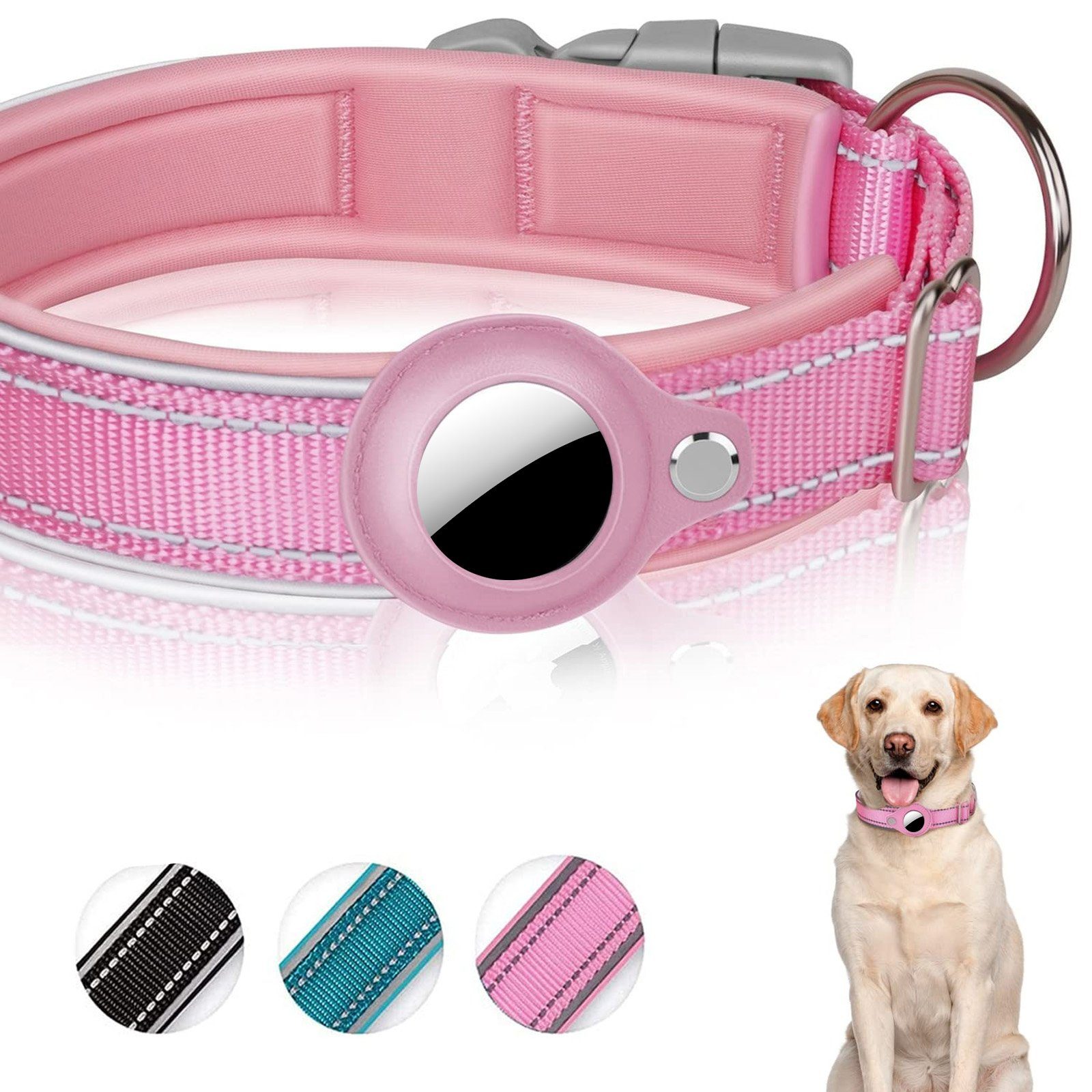 Reflektierendes Airtag Hundehalsband, Gepolstertes Apple Air Tag  Hundehalsband, Heavy Duty Hund