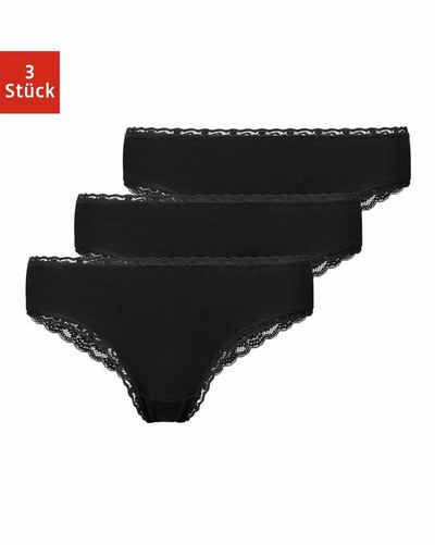 SNOCKS Brasilslip Unterwäsche Damen Brazilian Slip Unterhosen (3-St) aus Bio-Baumwolle mit Spitze, kaschieren kleine Pölsterchen