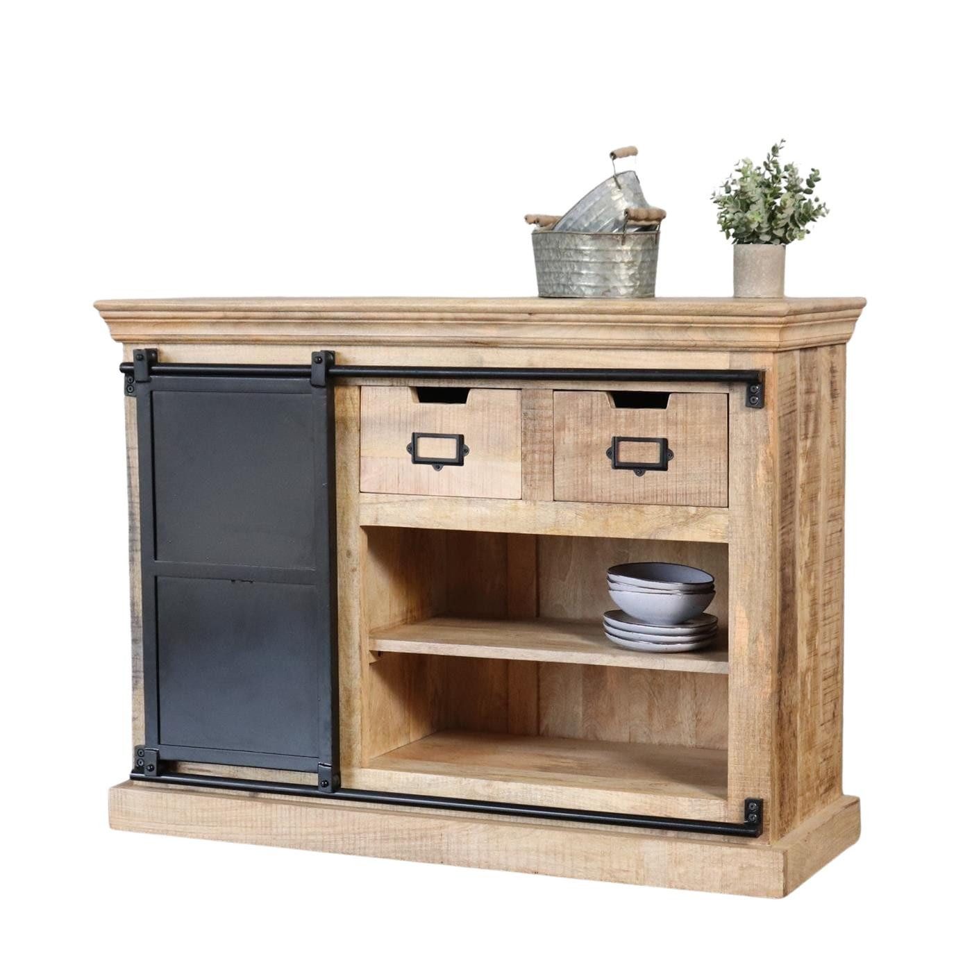 baario Sideboard Kommode SELCE Industriedesign, 115 cm breit Massivholz Industrial Style
