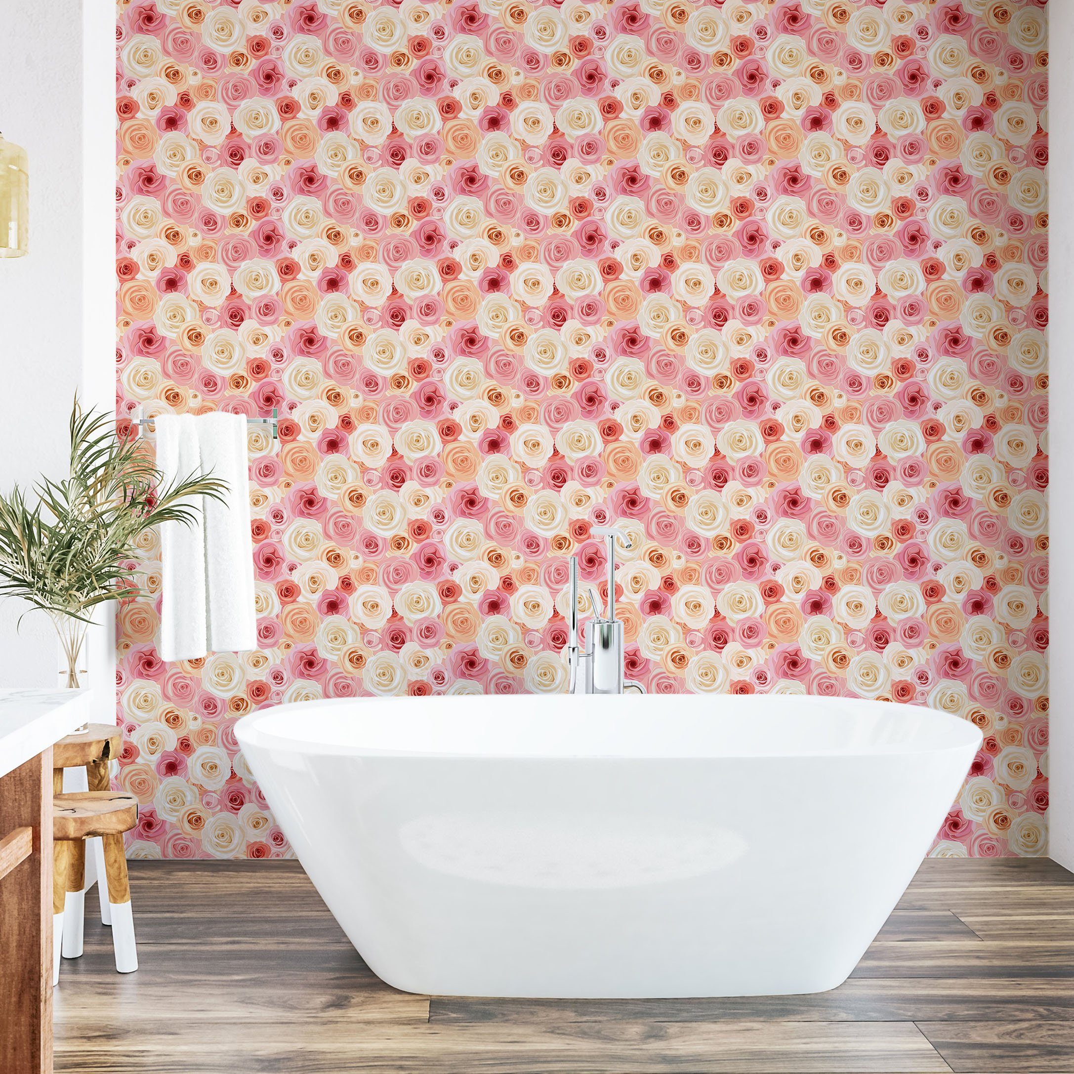 Abakuhaus Küchenakzent, Petals Rose Romantisches selbstklebendes Wohnzimmer Vinyltapete Pastell