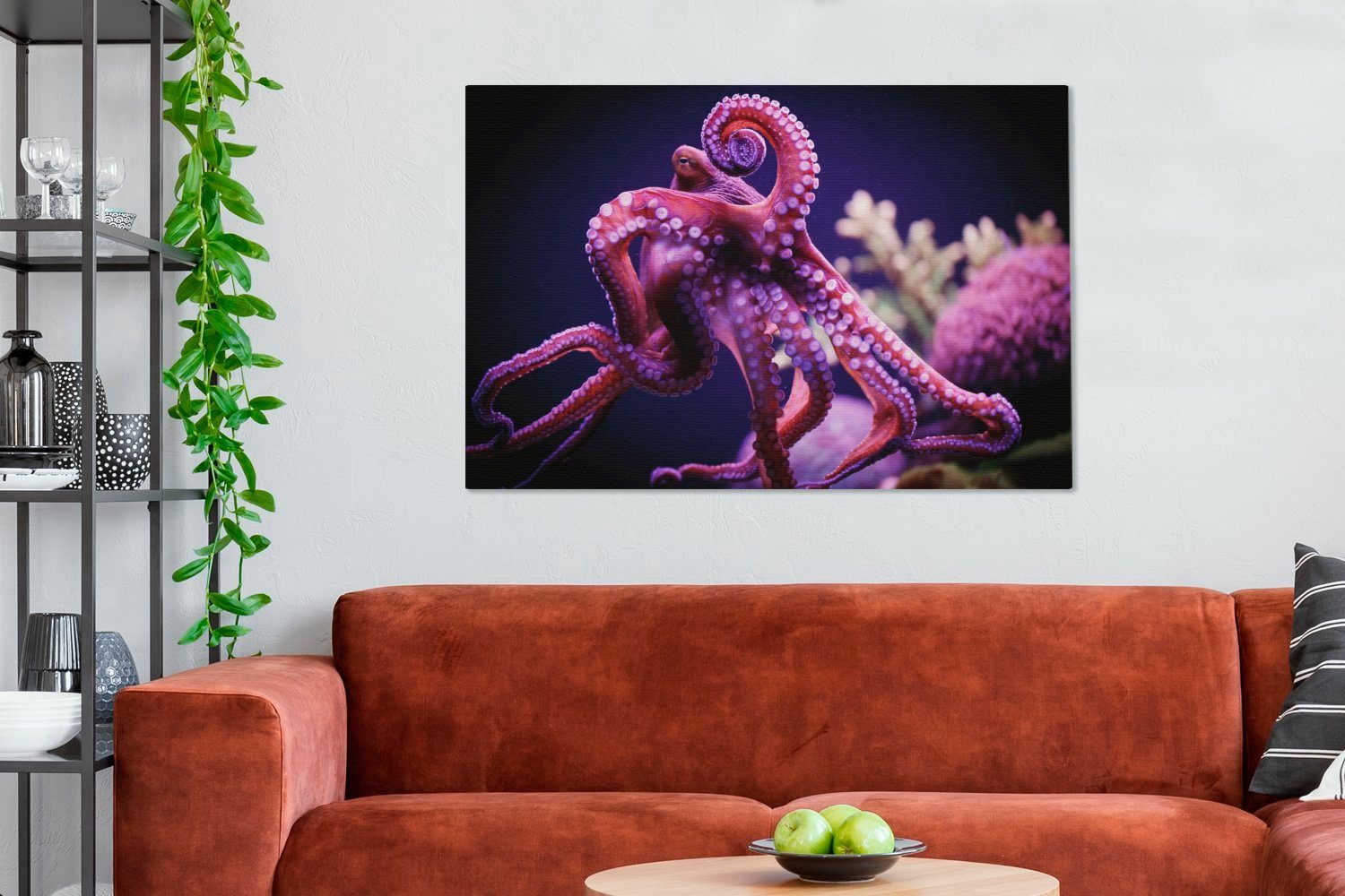 Gemälde, St), Leinwandbild Oktopus, cm 120x80 für OneMillionCanvasses® XXL, Roter großes, (1 Wandbild alle Wohnbereiche,
