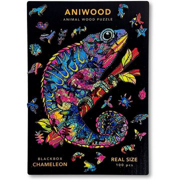ANIWOOD Konturenpuzzle ANIWOOD,Chamäleon,Holz,mehrfarbig, 100 Puzzleteile, Größe S (15,9 x 14,0 x 0,5 cm)