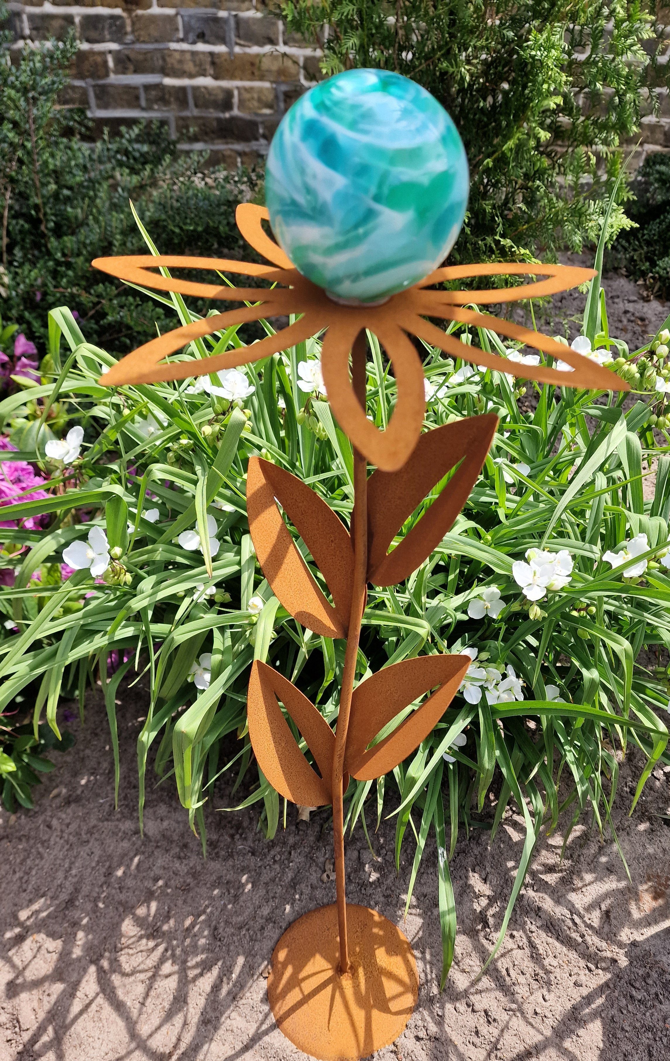 Jürgen Bocker Garten-Ambiente Gartenstecker Glaszauber Blume Paris Cortenstahl 77 cm mit Standfuß Jade