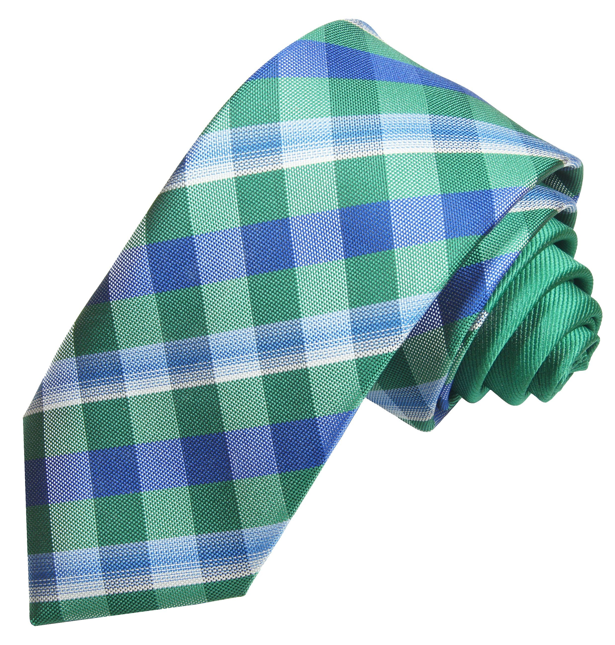 Paul (Set, 2-St) mit Kontrastknoten Krawatte P1 blau Malone Krawatte kariert grün Schottenmuster Einstecktuch