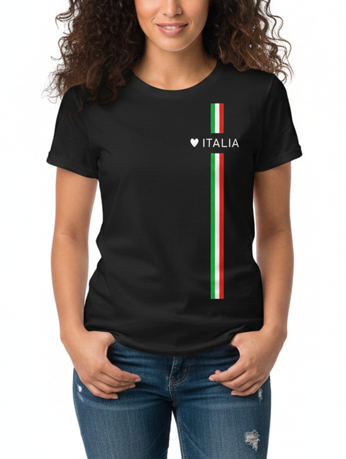 MAKAYA Print-Shirt Damen Herz Italien Trikot Fahne Italia Italienische Mode Sommer Top Kurzarmshirt