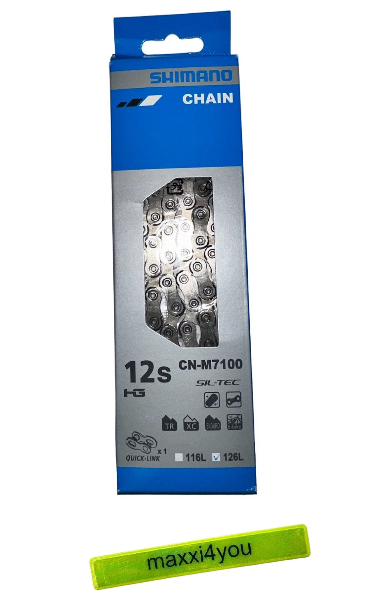 Fahrradkette Shimano SLX, 105 Kette CN-M7100 12-Fach 126 Glieder inkl. Reflexband