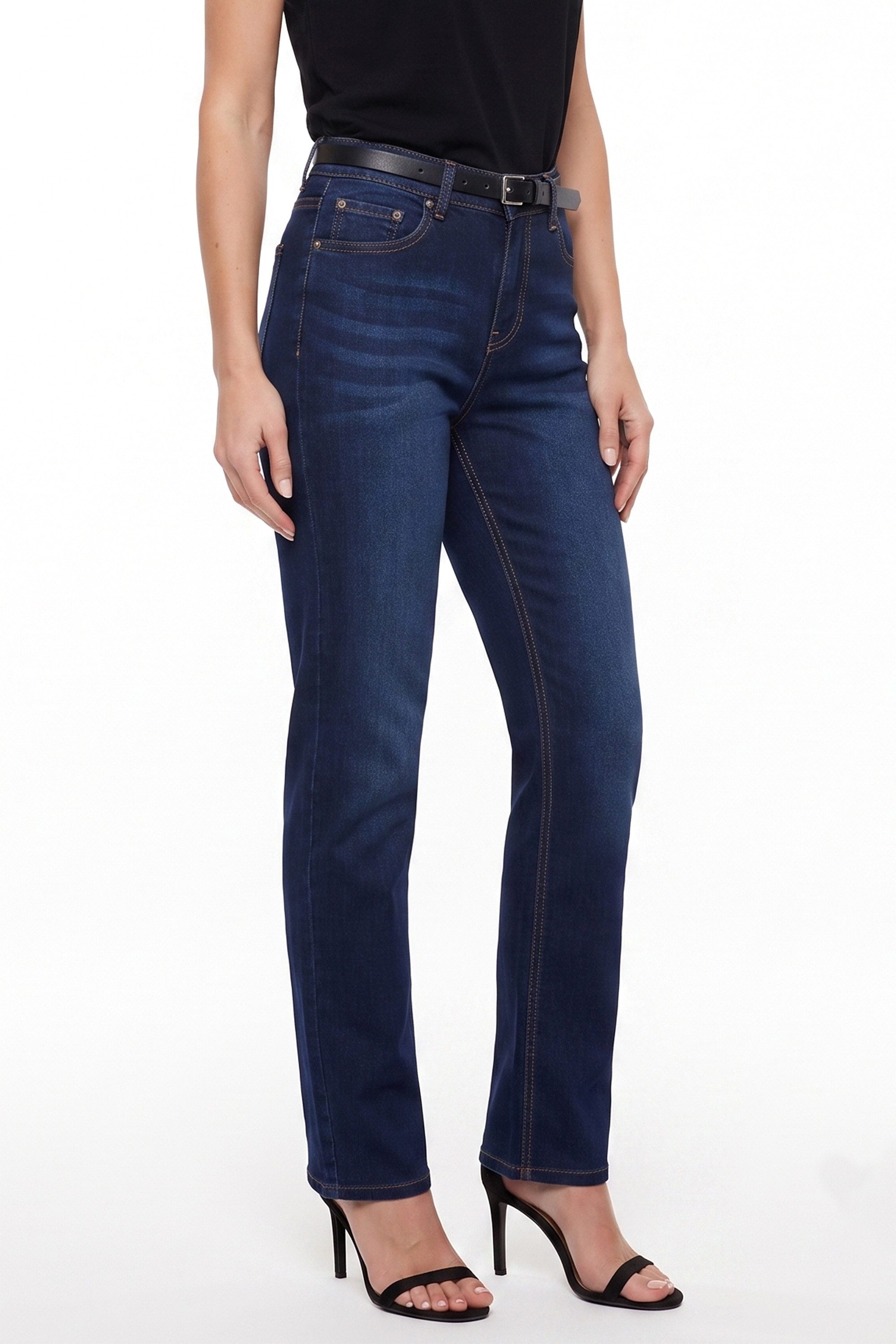 ESRA Straight-Jeans High Waist Damen Jeans Stretch Hose aus superweicher Baumwolle Straight Jeans Damen Stretch Jeanshose High Waist bis Große Größe