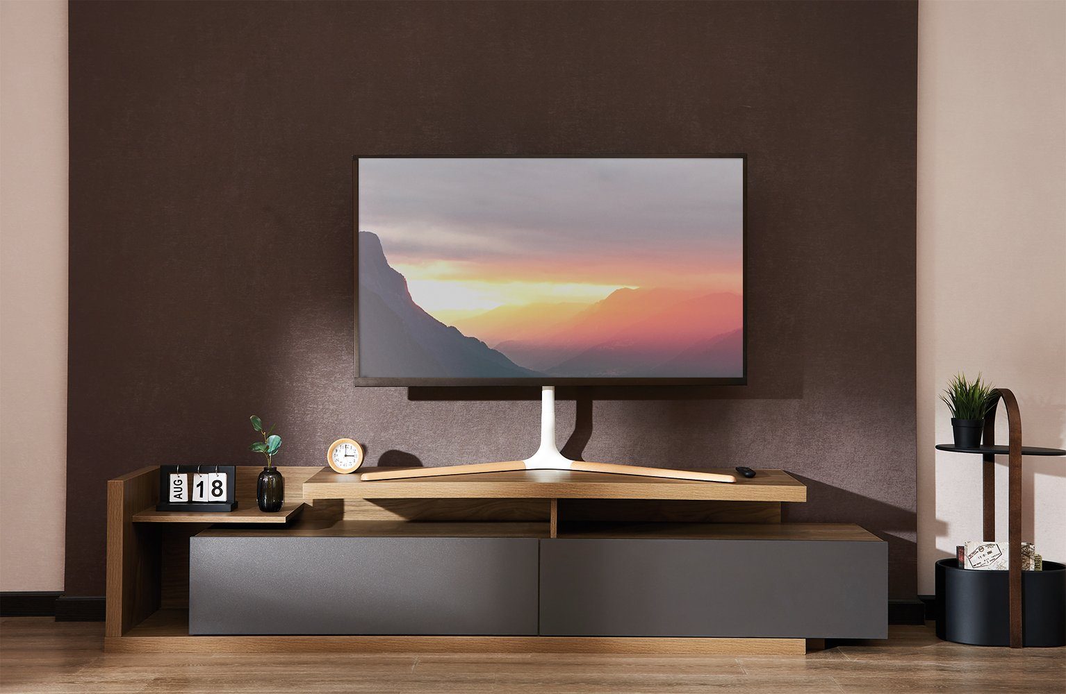 my wall TV-Standfuß HT29WL, (bis 70 Zoll, höhenverstellbarer TV Ständer im Holzdesign mit weiß)