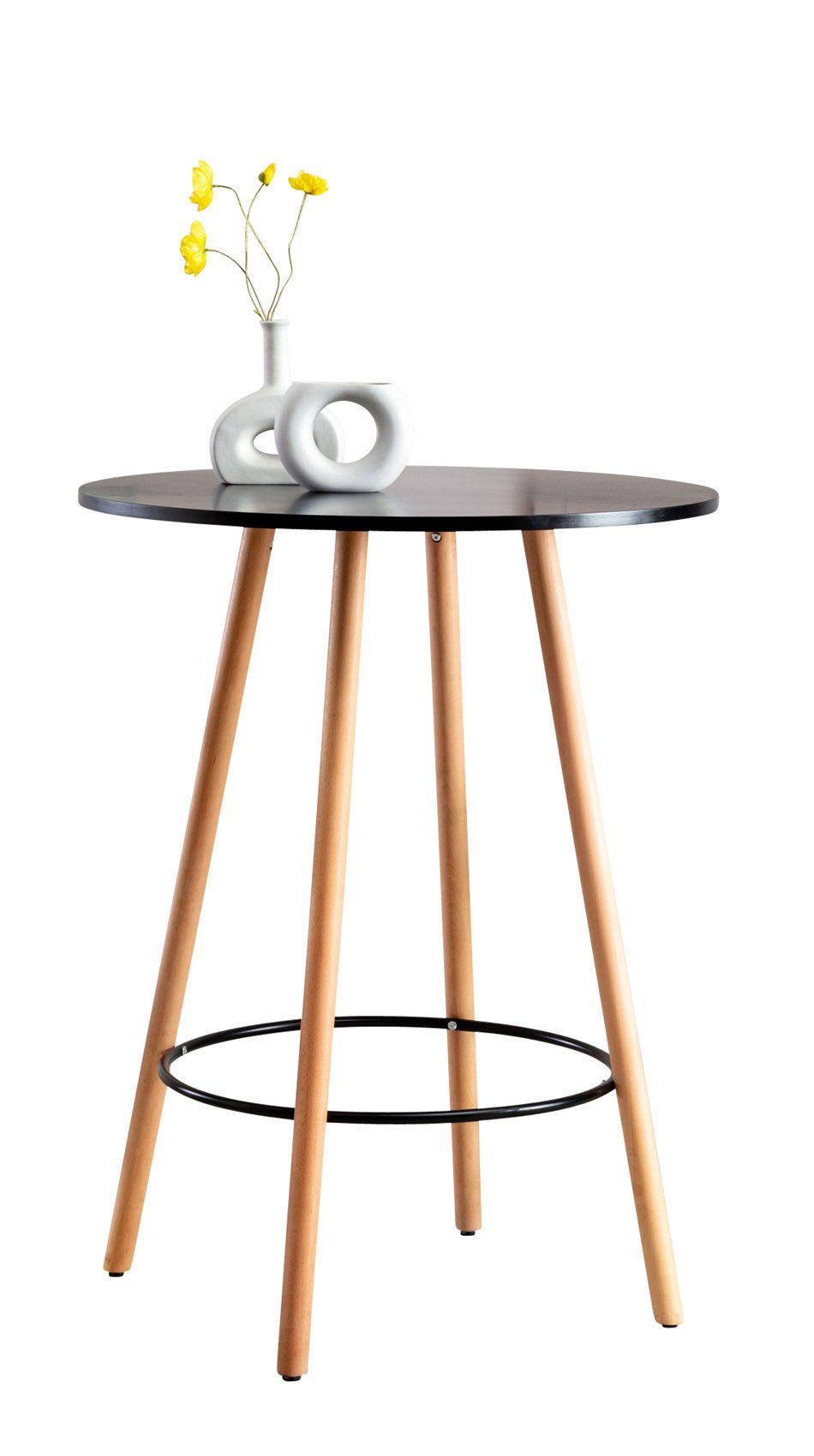 CLP Bartisch Nerja rund, runde Tischplatte & Gestell aus Buchenholz schwarz