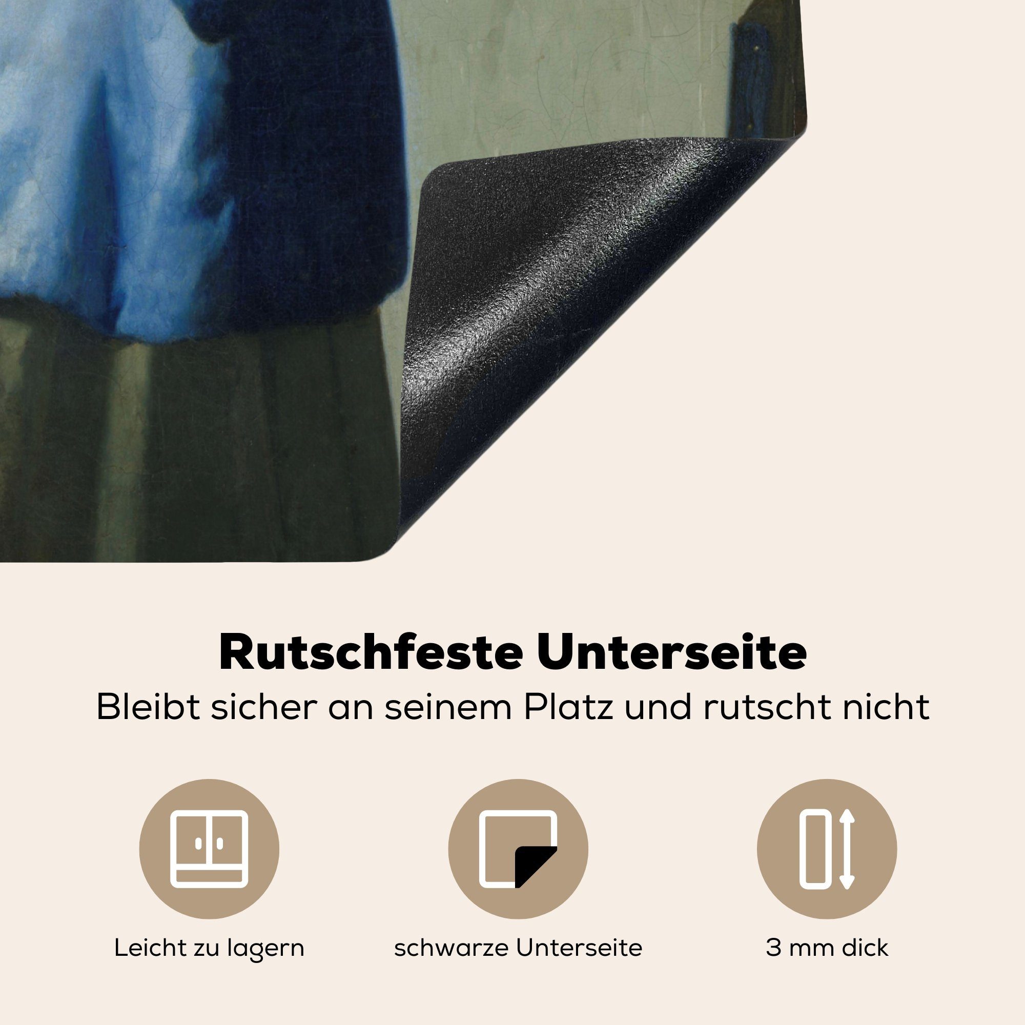 MuchoWow Herdblende-/Abdeckplatte Frau in Blau 59x52 von einen Johannes die tlg), Vermeer, für (1 Induktionsmatte - cm, küche, Brief Gemälde Ceranfeldabdeckung liest Vinyl