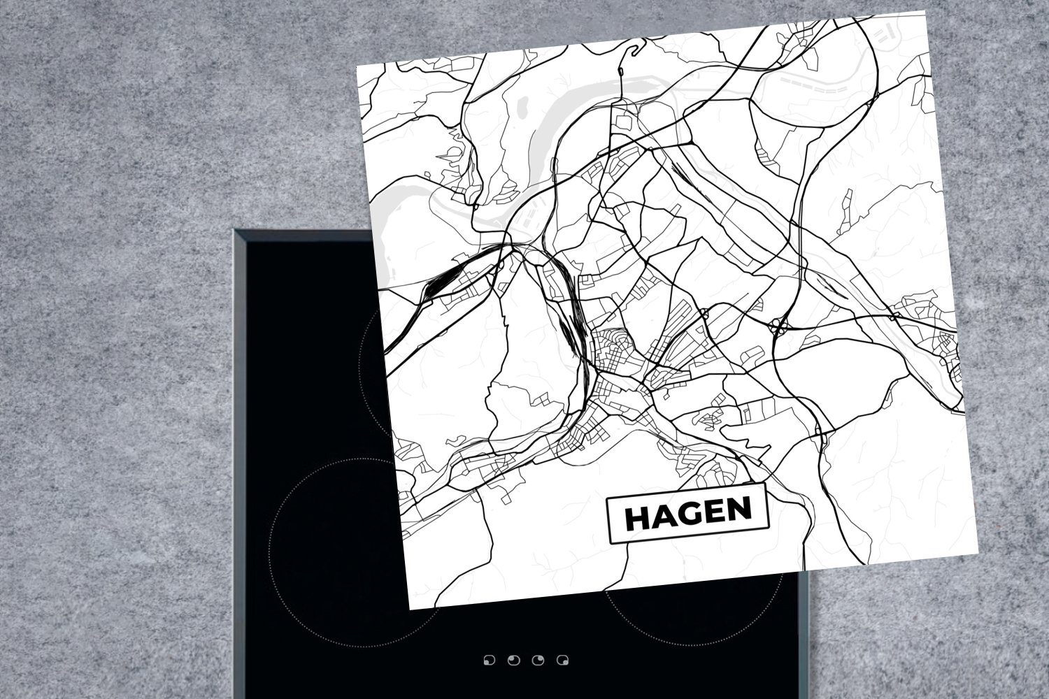 MuchoWow Herdblende-/Abdeckplatte Hagen - Vinyl, cm, (1 für küche Arbeitsplatte - Stadtplan Karte, tlg), Ceranfeldabdeckung, 78x78 Karte 