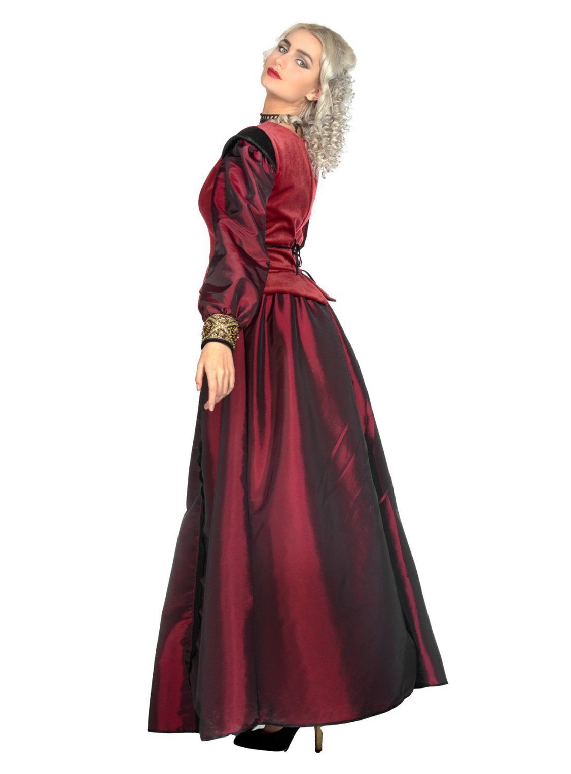 Metamorph Prinzessin-Kostüm Bordeauxrote Burgdame Kostüm, Detailreich und hochwertig verarbeitetes Kostüm für düstere Damen v