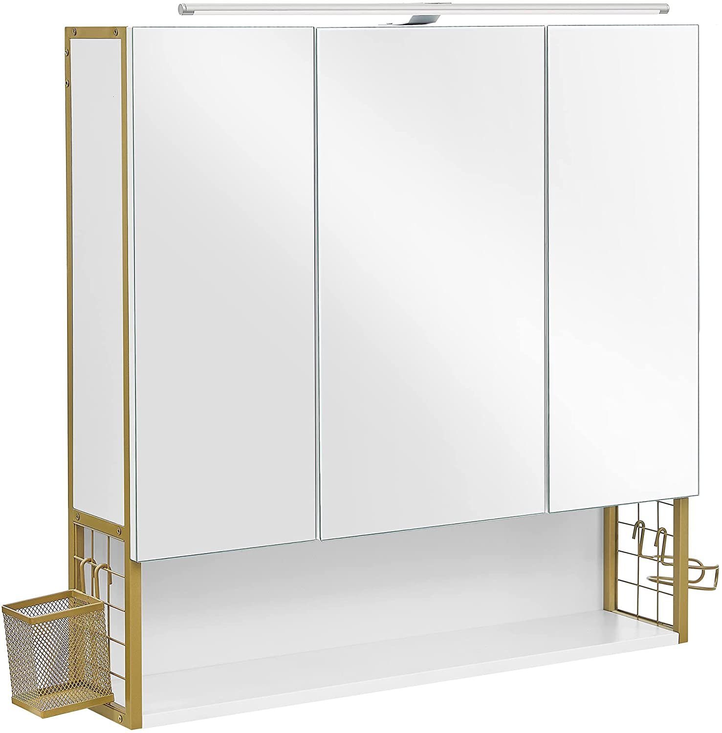VASAGLE Spiegelschrank »Badezimmerschrank« mit Beleuchtung,  höhenverstellbare Regalebene, 70 x 14,5 x 70 cm