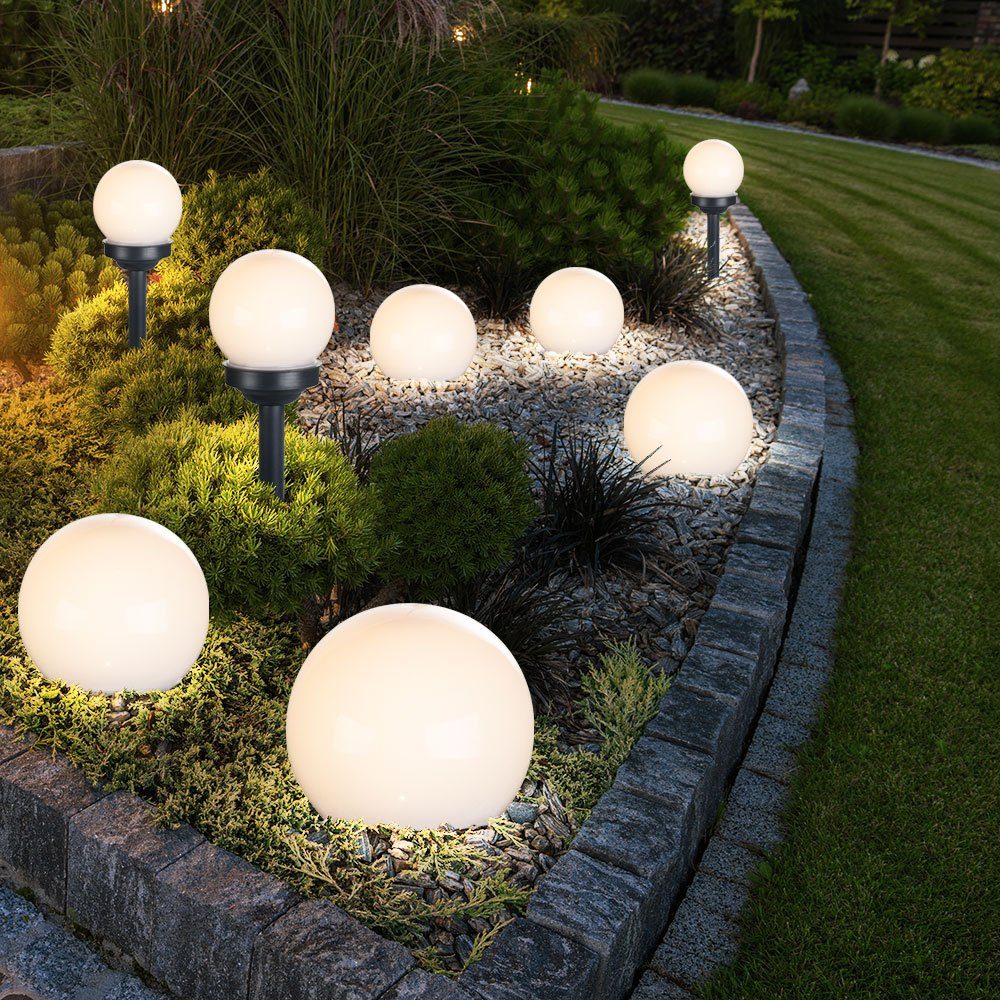 GLOBO LIGHTING LED Solarleuchte, LED-Leuchtmittel fest verbaut, Warmweiß, Solarleuchte Stecklampe Kugelleuchte LED Erdspieß weiß Gartendeko 6x