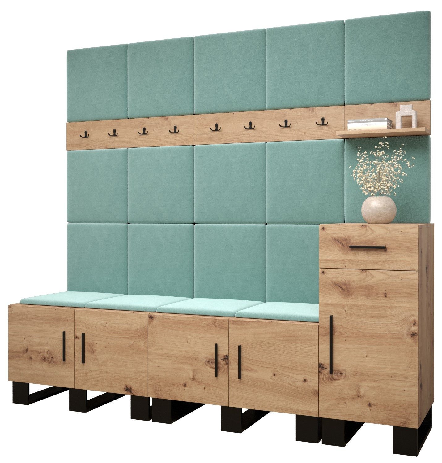 ABIKS MÖBEL Garderoben-Set ARTIN Set 8 Garderobe mit gepolsterten Paneelen, Industriell Design