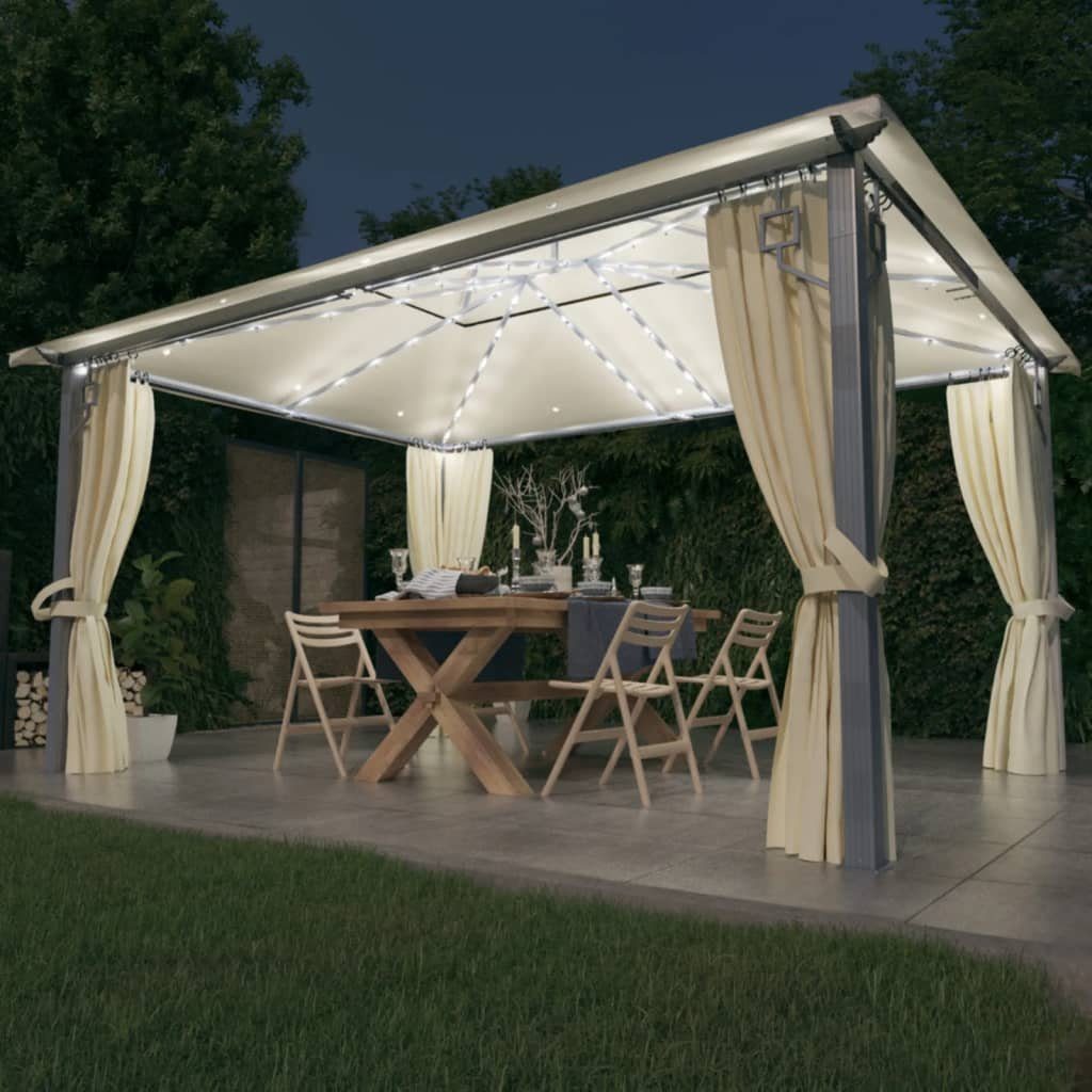 DOTMALL Partyzelt Garten Pavillion mit Vorhängen & LED-Lichterkette 400x300  cm