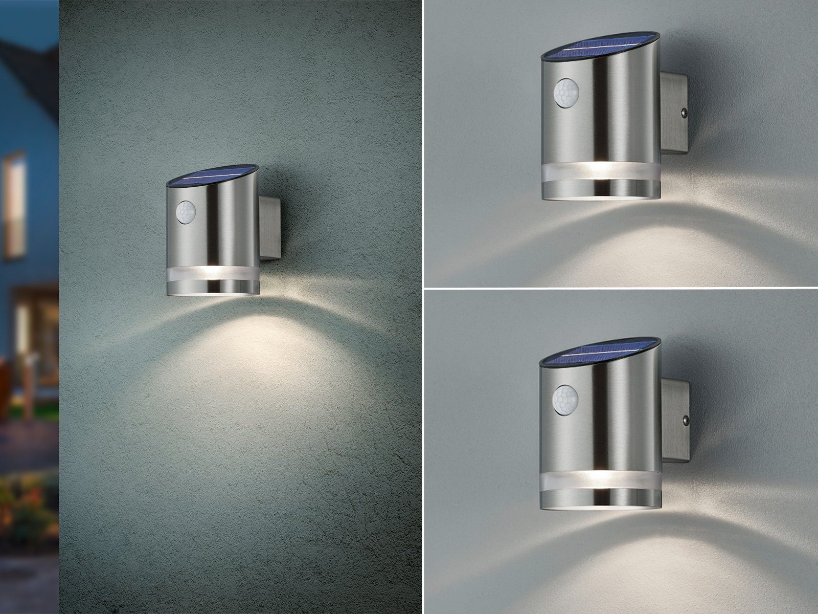 Reality Leuchten LED Solarleuchte, Bewegungsmelder, LED fest integriert, Warmweiß, 2er-Set Außenbeleuchtung Hauswand mit Bewegungsmelder Solarlicht IP 44
