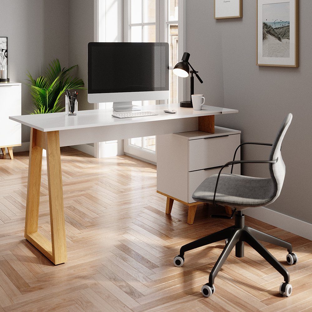 Vicco Schreibtisch Nautica, Weiß/Eiche, 138 x 60 cm mit Schubladen L