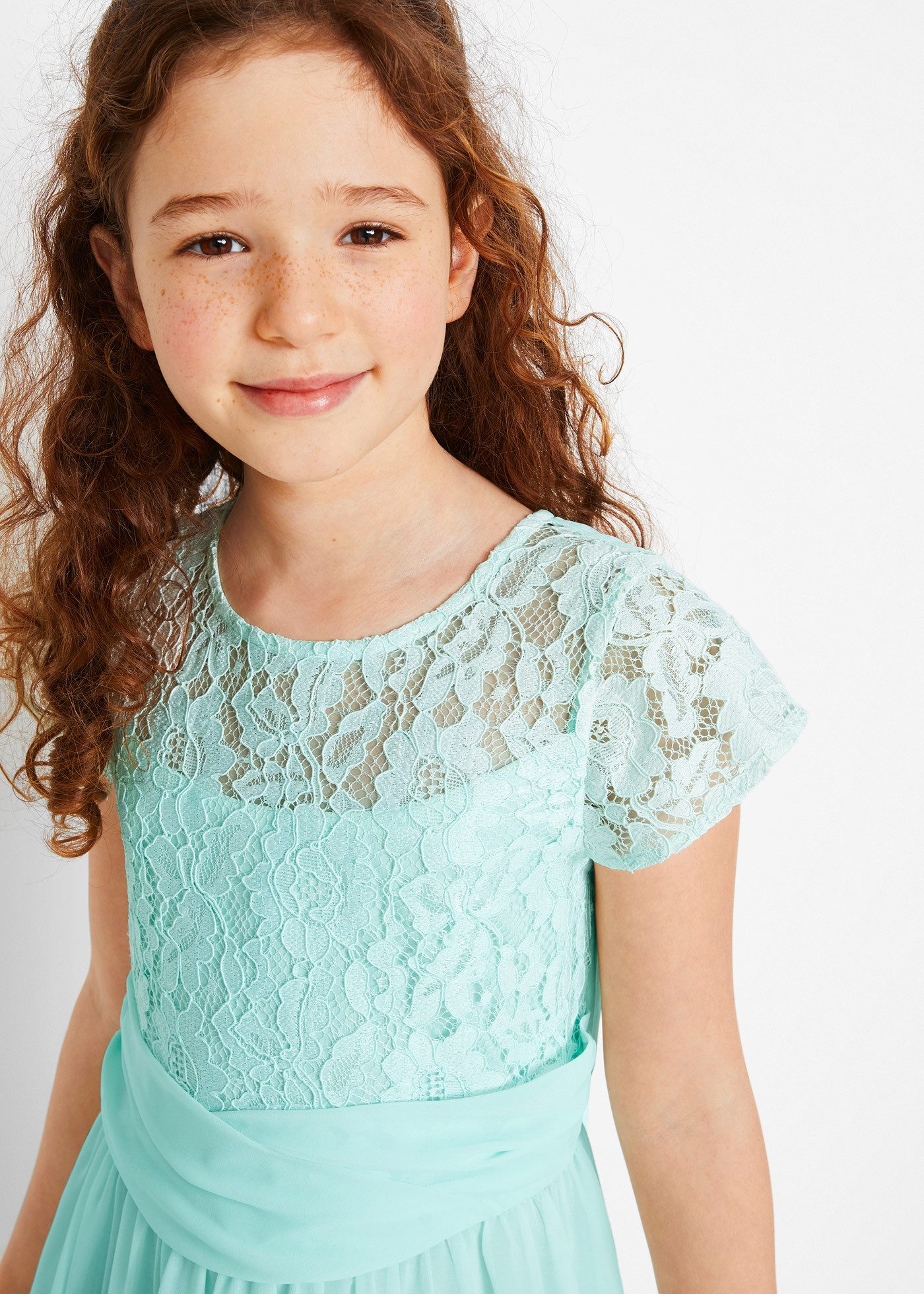bonprix Chiffonkleid (1-tlg) festliches Kleid, mit Spitzenoberteil, aus Chiffon, mit kurzem Arm