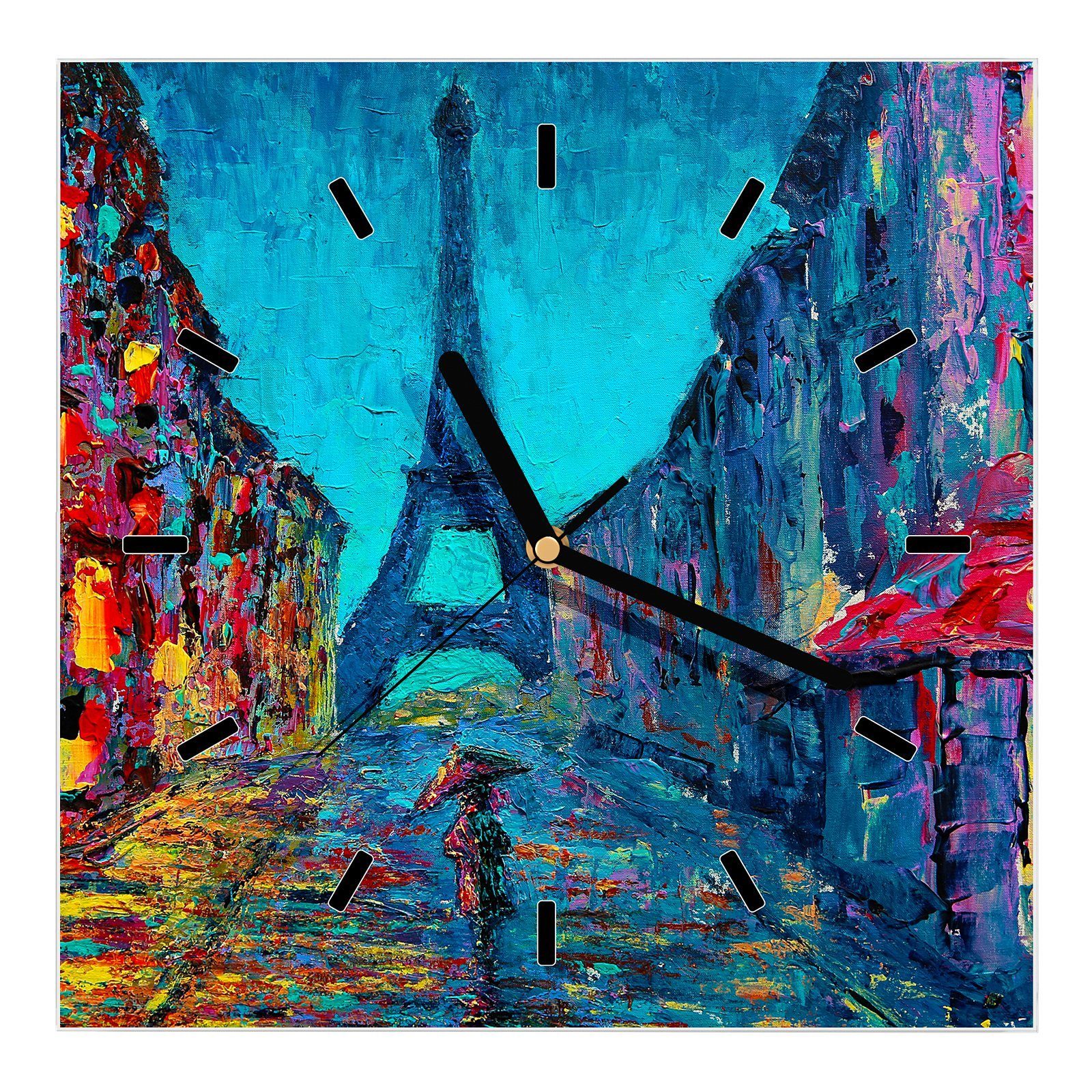 Primedeco Wanduhr Glasuhr Wanduhr Wandkunst Größe 30 x 30 cm mit Motiv Malerisches Paris