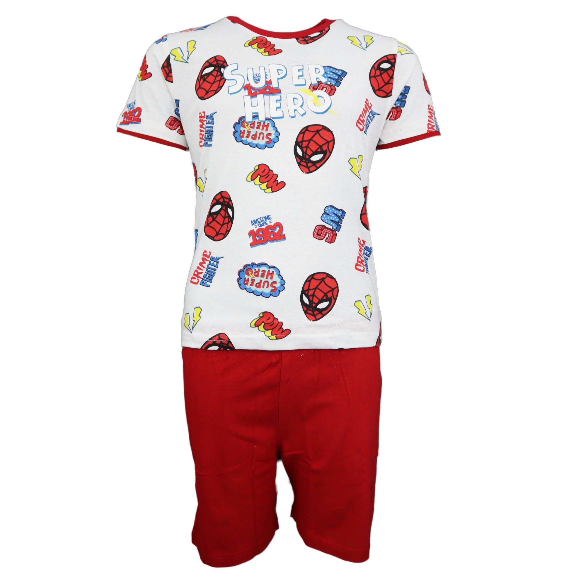 104 Rot oder kurzarm 134, Gr. MARVEL Blau bis Kinder Pyjama 100% Spiderman Baumwolle, Schlafanzug