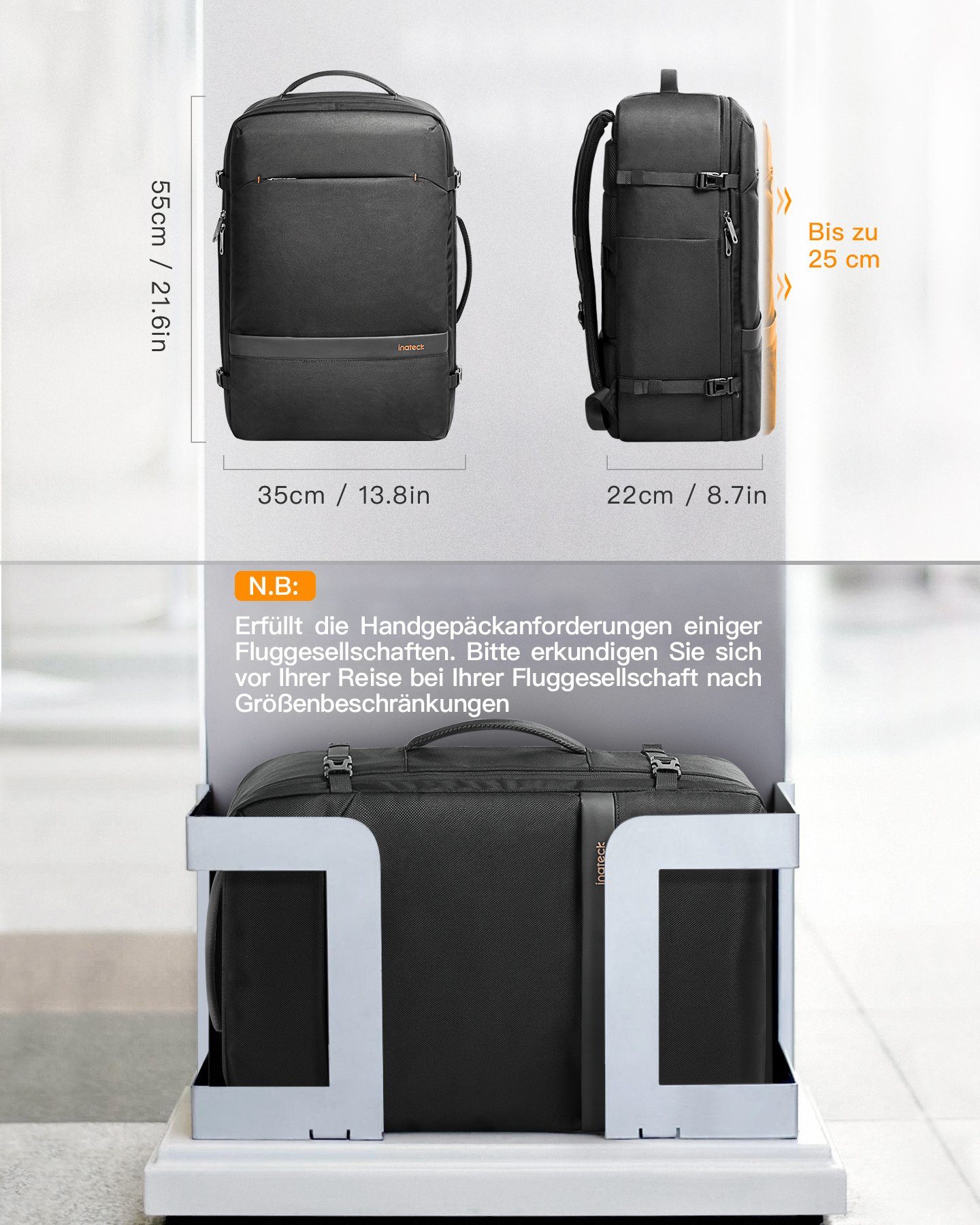 Inateck Reiserucksack 42L Laptop Rucksack Herren Damen Groß Handgepäck – Bild 5 von 5