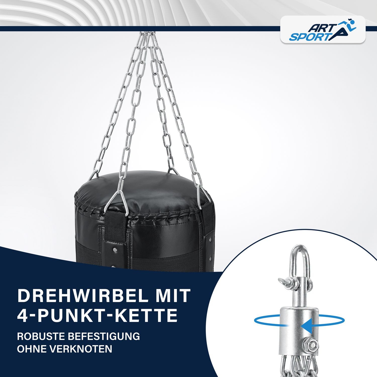 ArtSport Boxsack 30 kg, hängend 110 cm mit 4-Punkt-Stahlkette & Karabinerhaken für Erwachsene