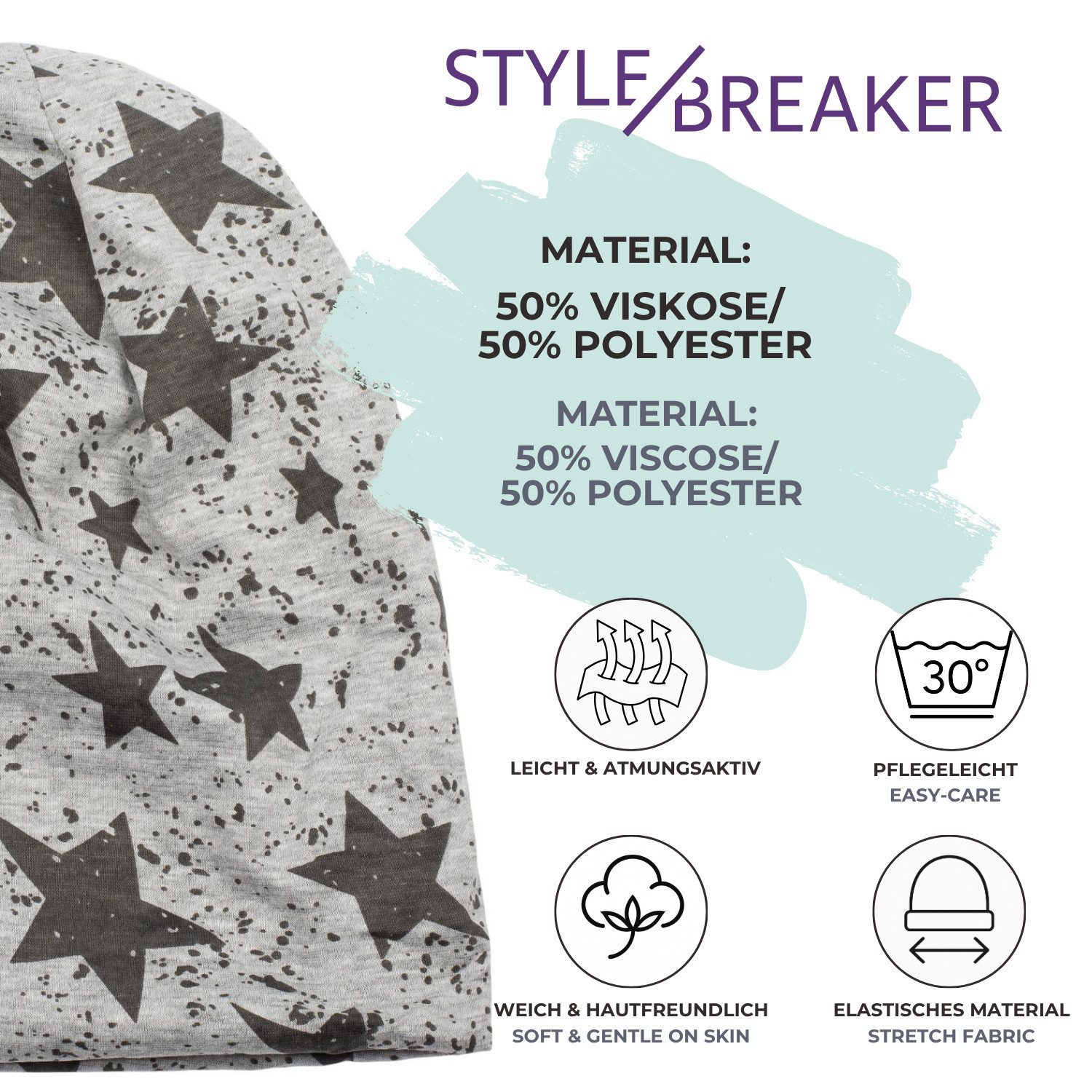 styleBREAKER Beanie Beanie Mütze mit Sterne Splat Style Print (1-St)